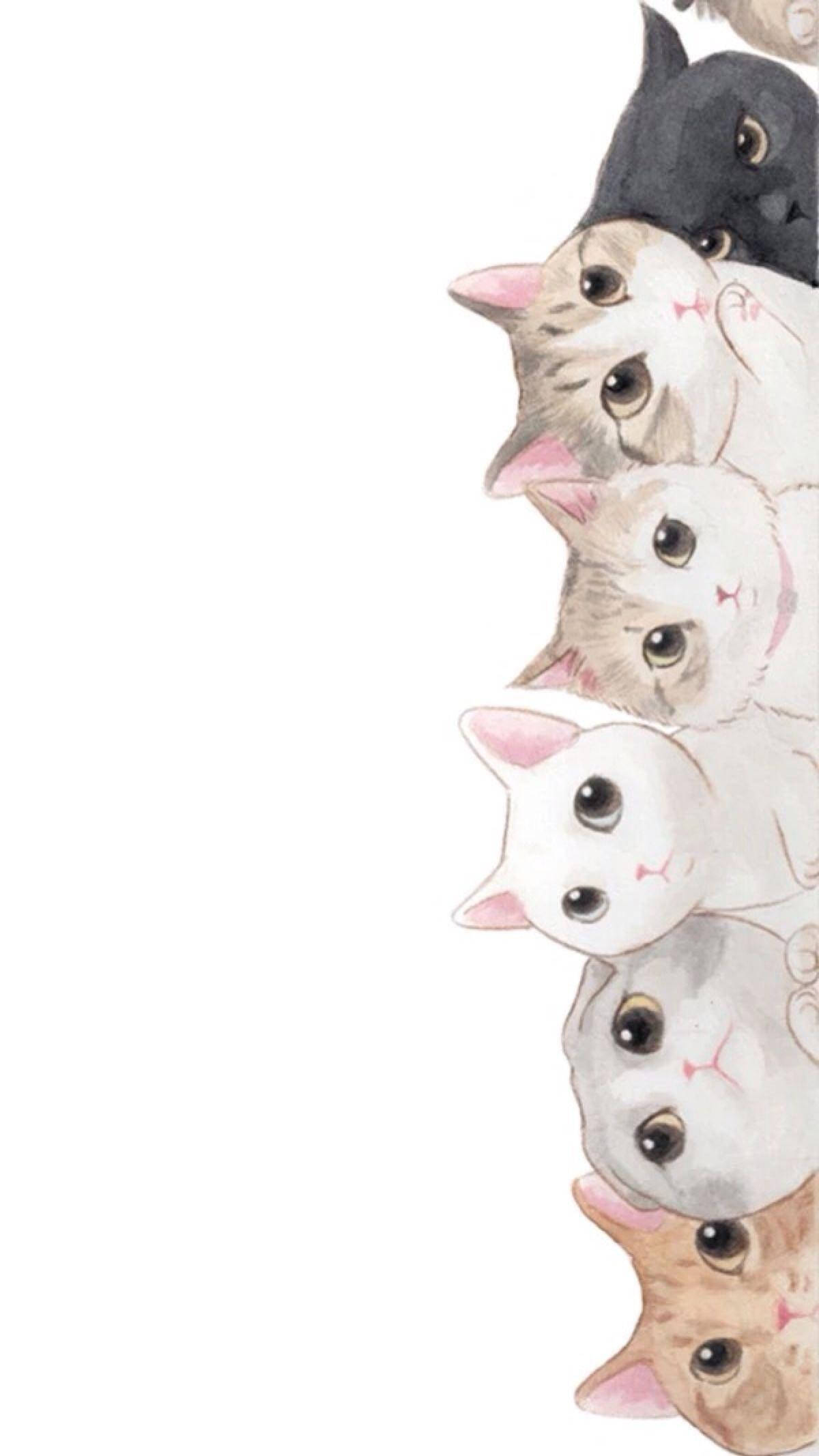 Cool na Drawing ng Mga Cute na Pusa Wallpaper