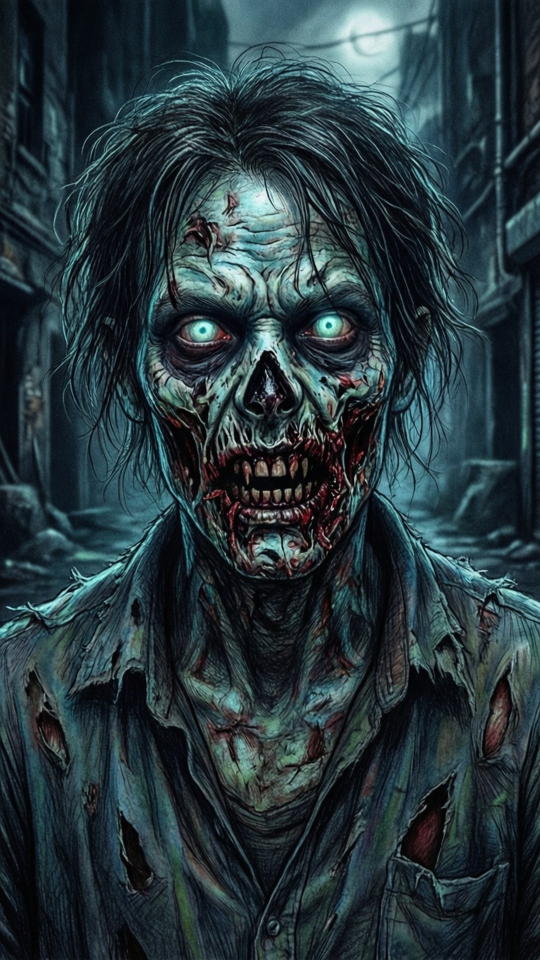Cool na Guhit ng Zombie sa Madilim na Eskinita Wallpaper