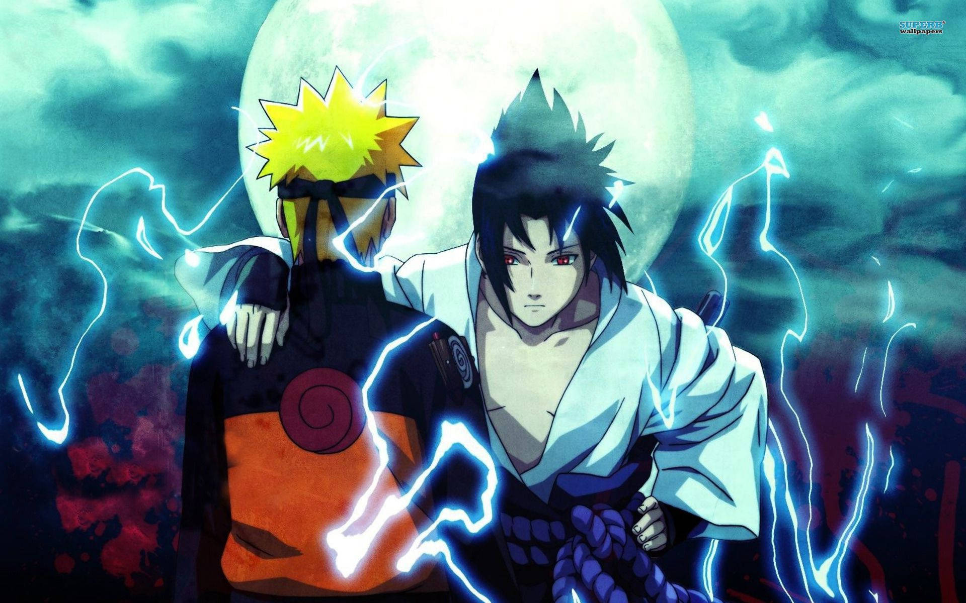 Cool na Naruto at Sasuke Lightning Art Wallpaper