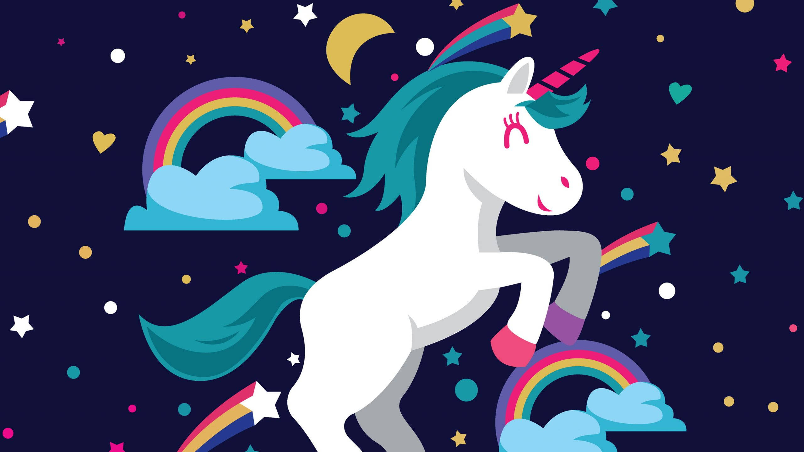Cool na Unicorn na may mga Bahaghari at Bumabagsak na Bituin Wallpaper
