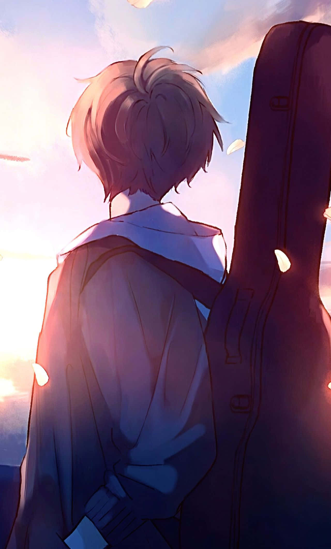 Cool Sad Boy na Nagdadala ng Gitara Wallpaper