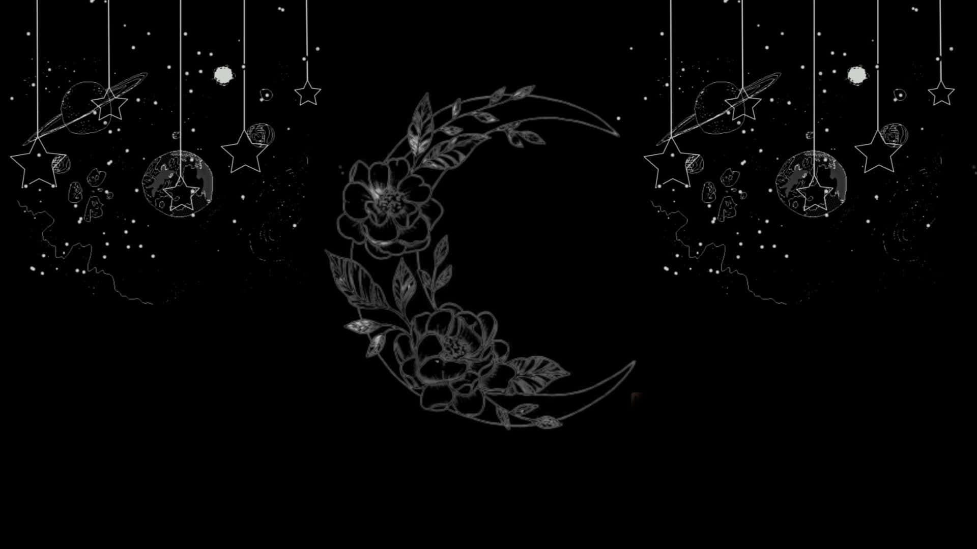 Crescent Moon na Puno ng Bulaklak Wallpaper