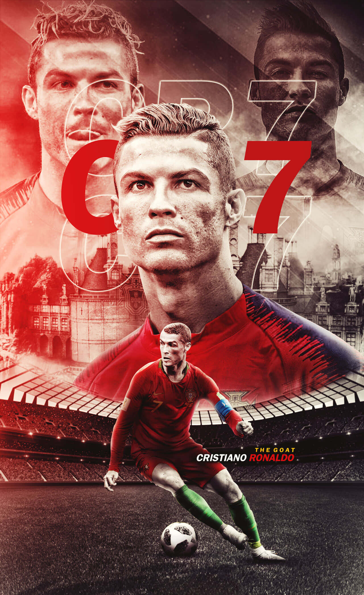 Cristiano Ronaldo, kumpiyansang nagpapose sa football field Wallpaper