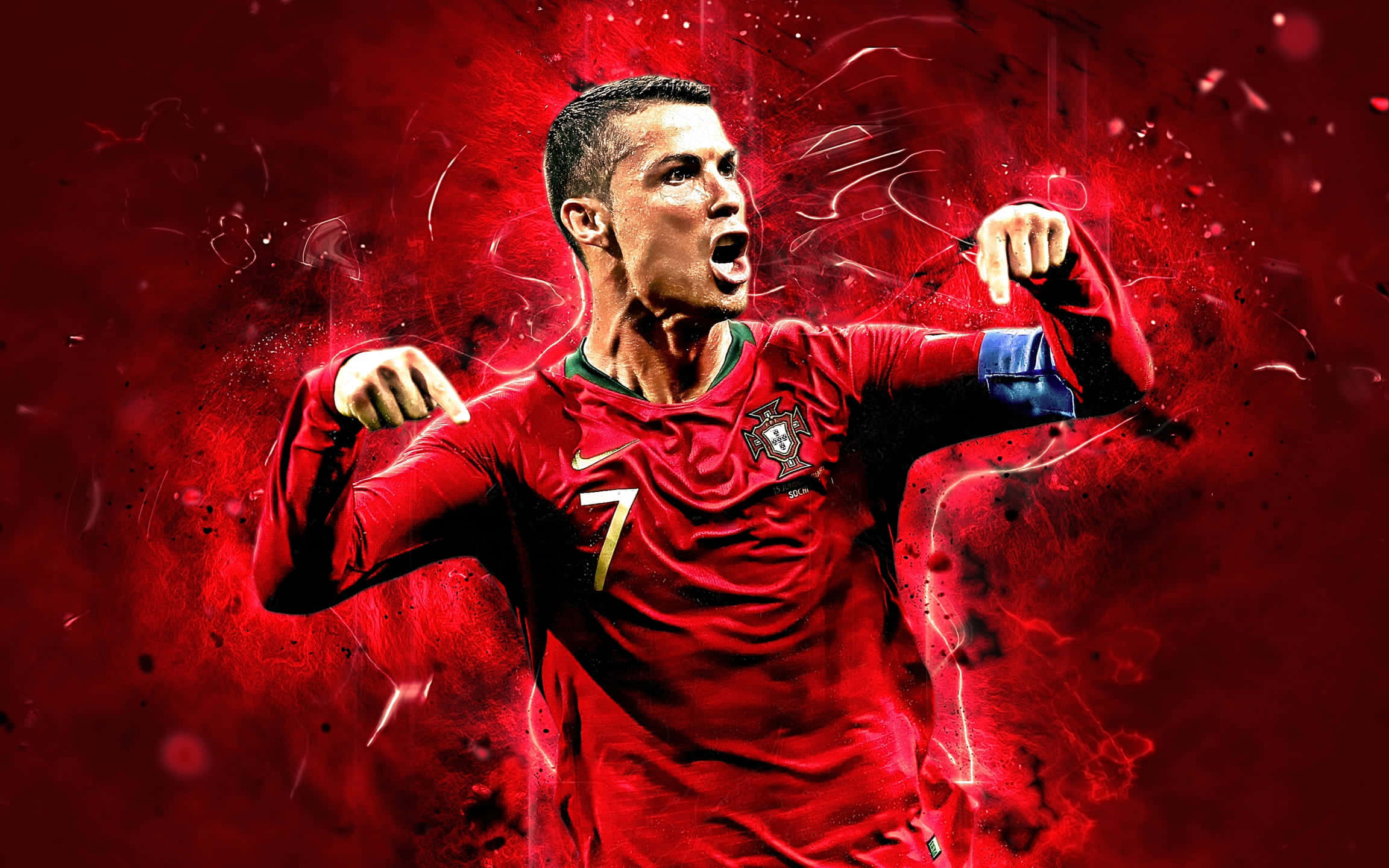 Cristiano Ronaldo na nangingibabaw sa larangan ng aksyon Wallpaper