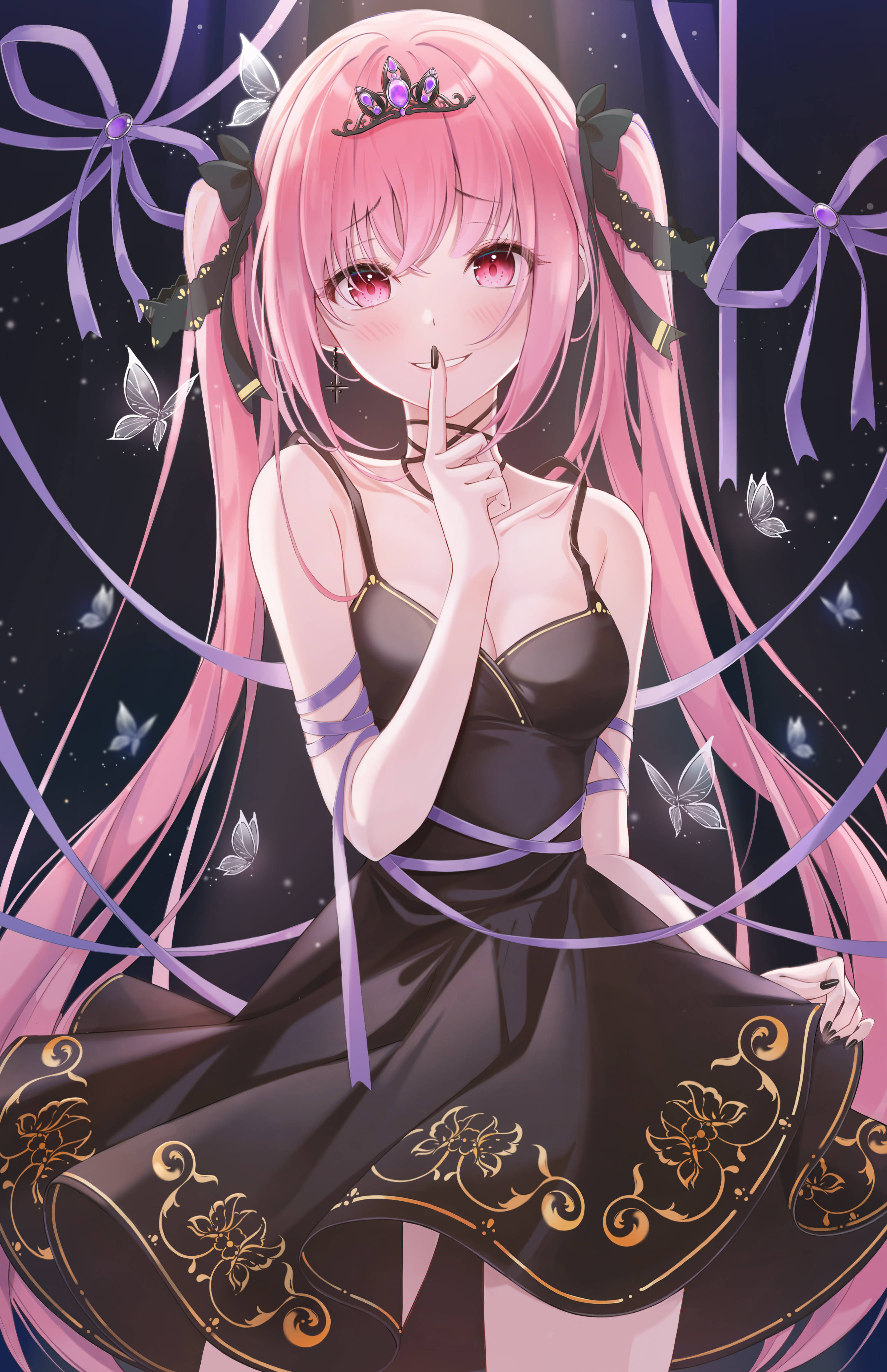 Mukikilig na Anime Babae na may Itim na Bestido Wallpaper