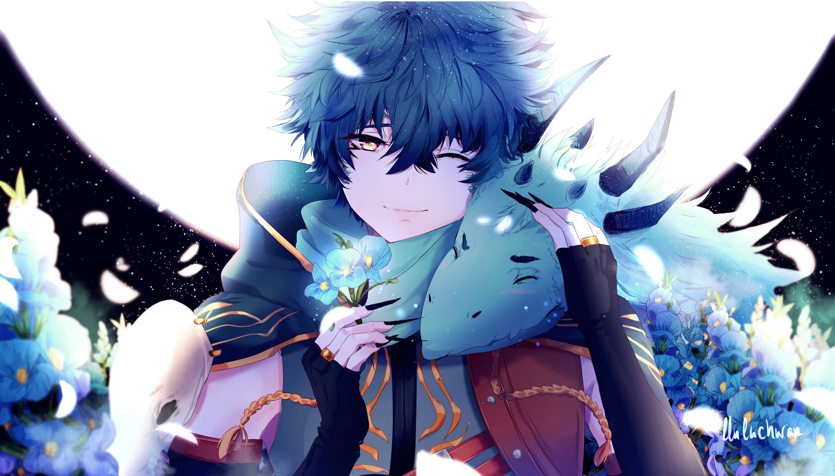 Cute Anime PFP na Batang Lalaki at Dragon Wallpaper