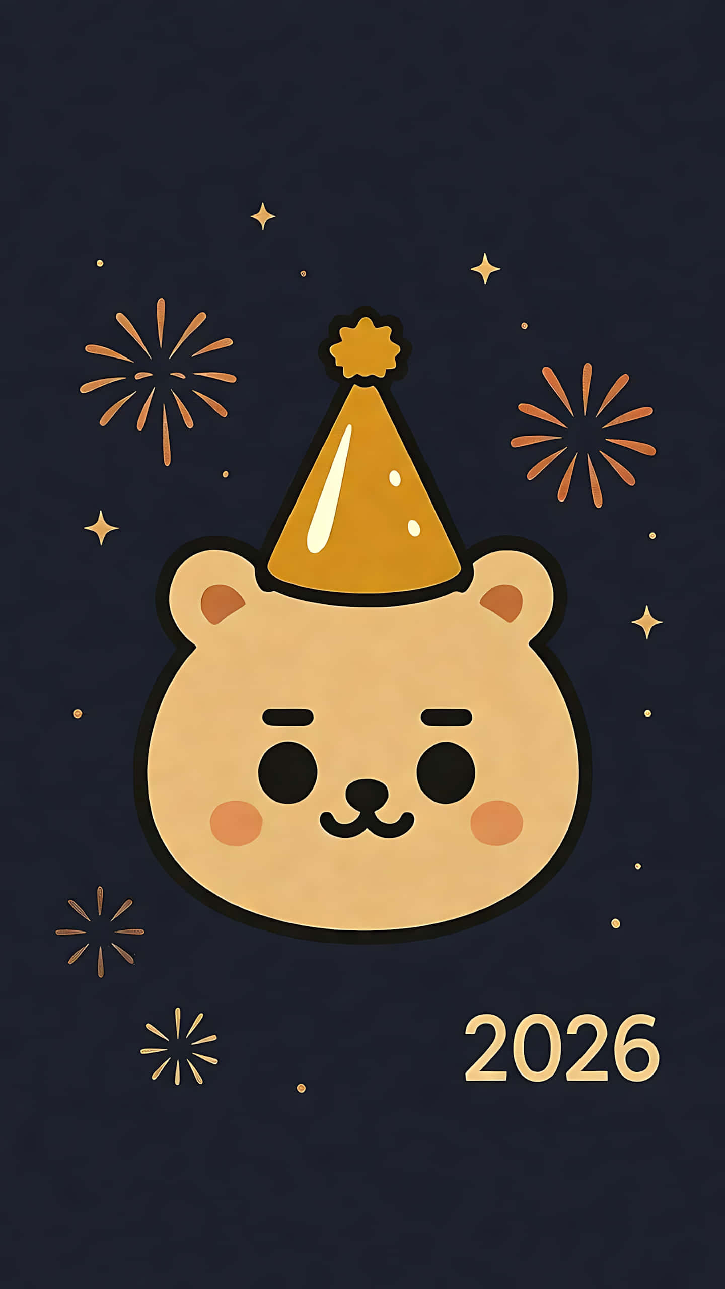 Cute bear na may party hat na nagdiriwang ng bagong taon 2026 Wallpaper