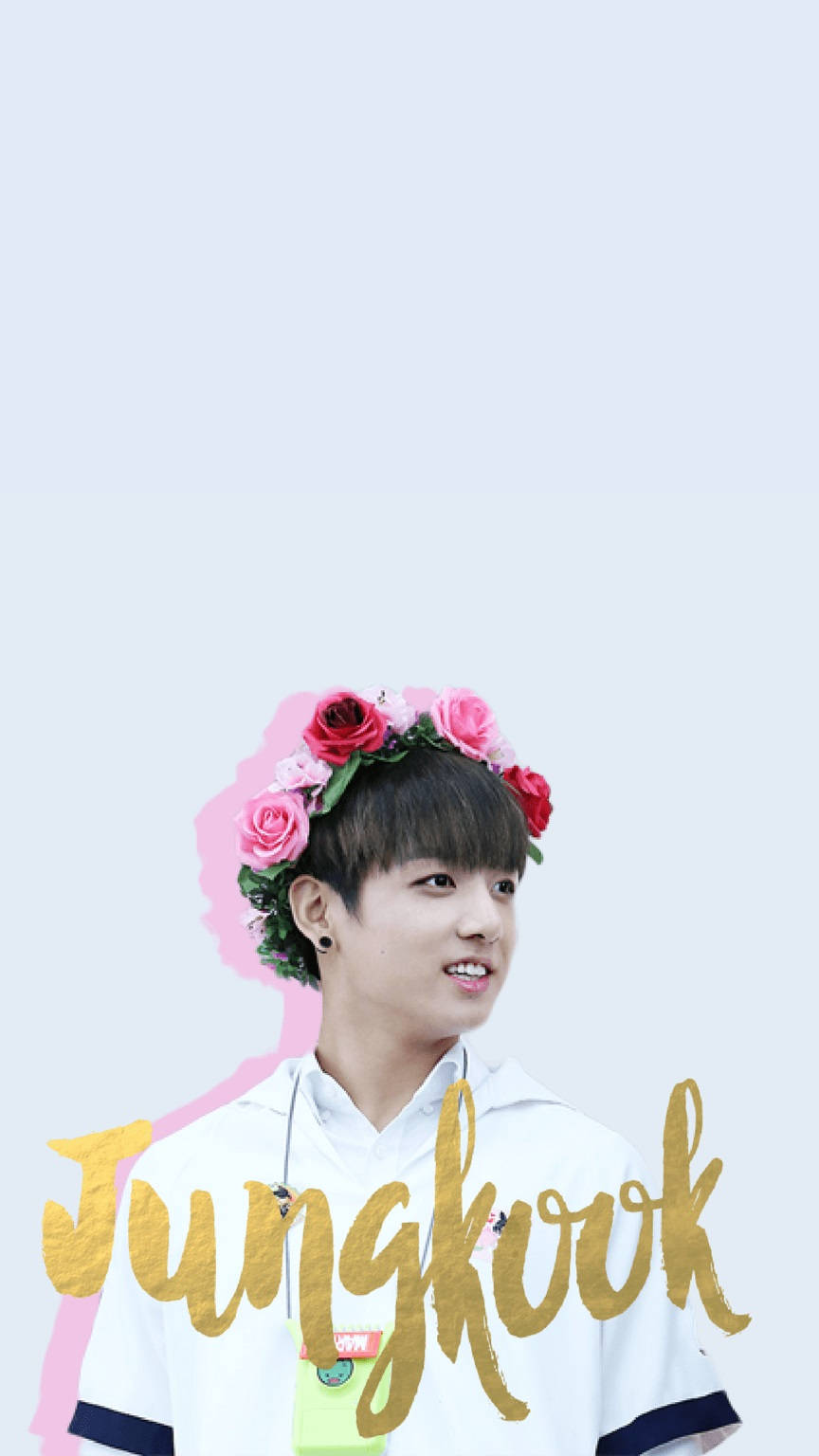 Cute BTS Jungkook na may Pink Flower Crown Wallpaper