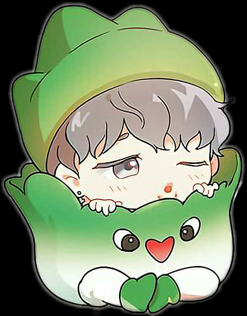 Cute Cartoon Character na May Green na Sombrero Wallpaper