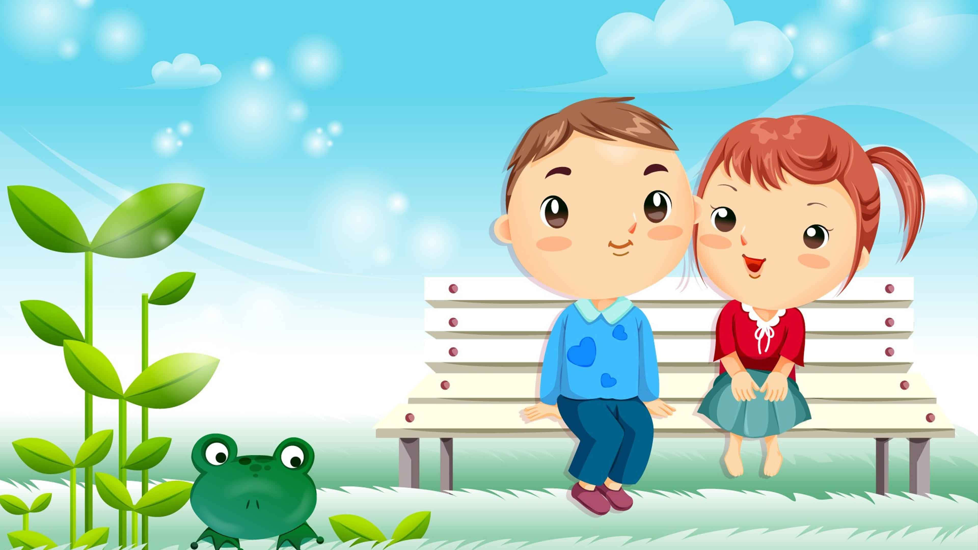 Cute Cartoon kasama ang mga Kaibigang Hayop Wallpaper
