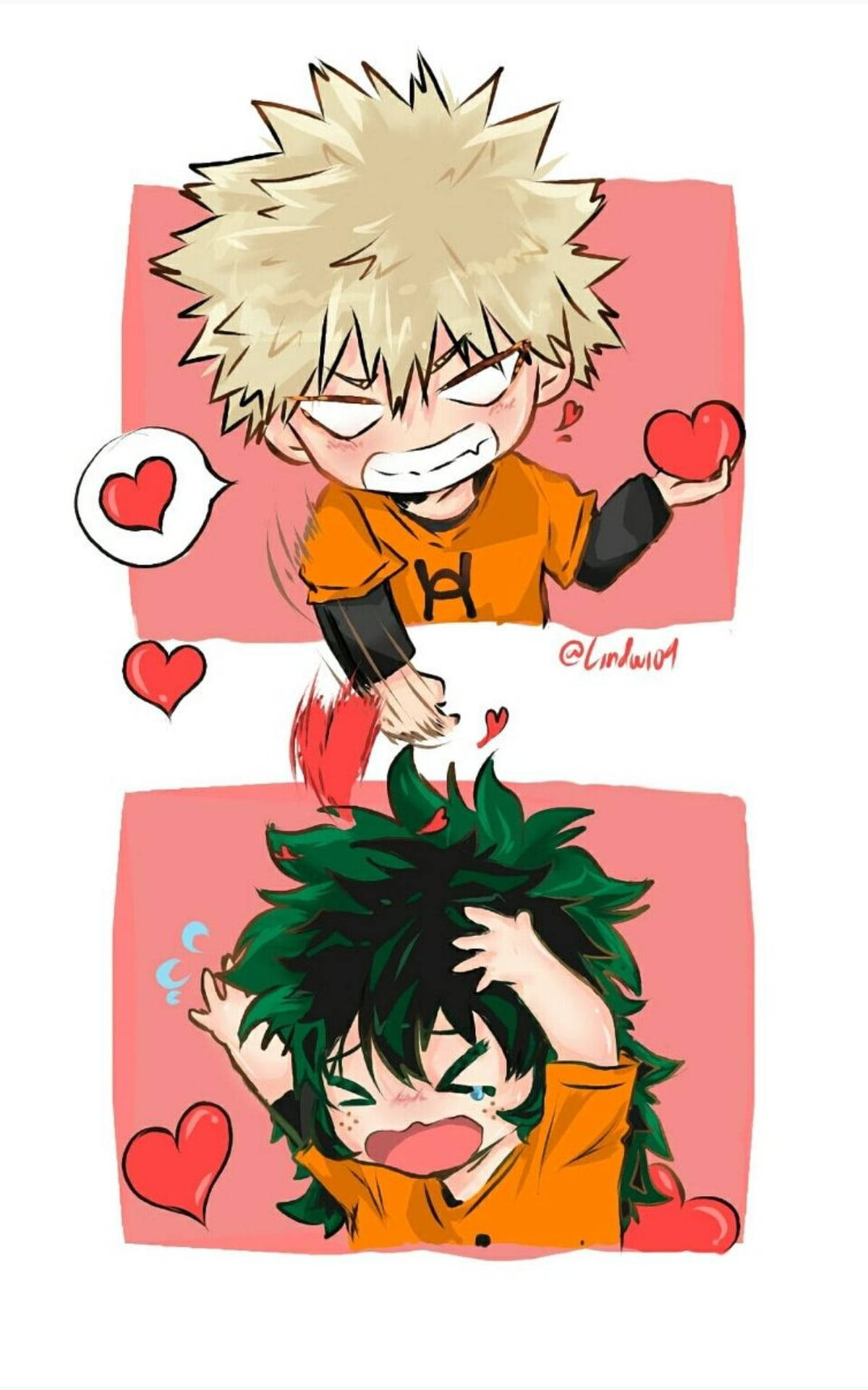 Cute Deku at Bakugou Cartoon Wallpaper
