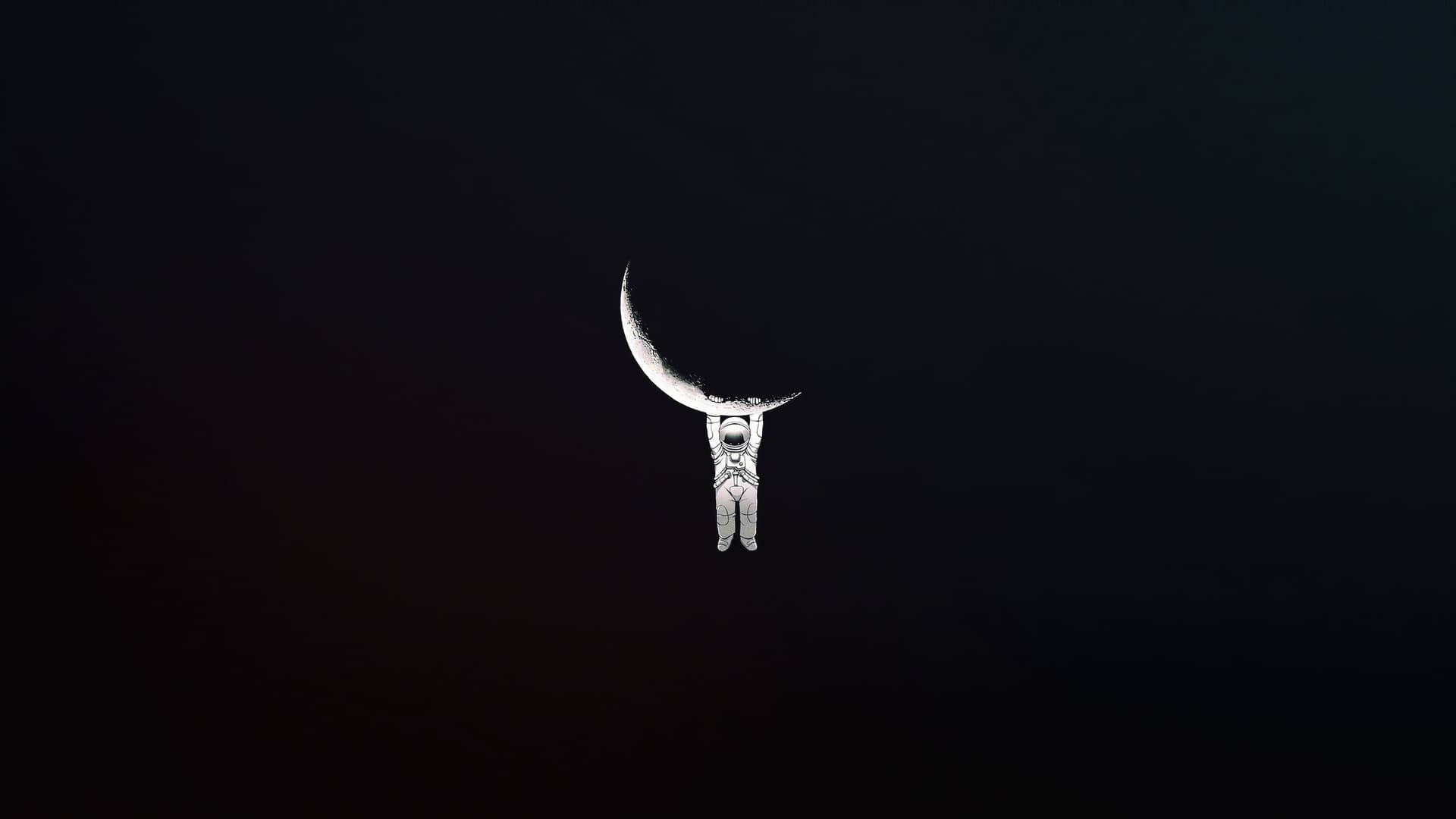 Cute Itim na Astronaut At Buwan Wallpaper