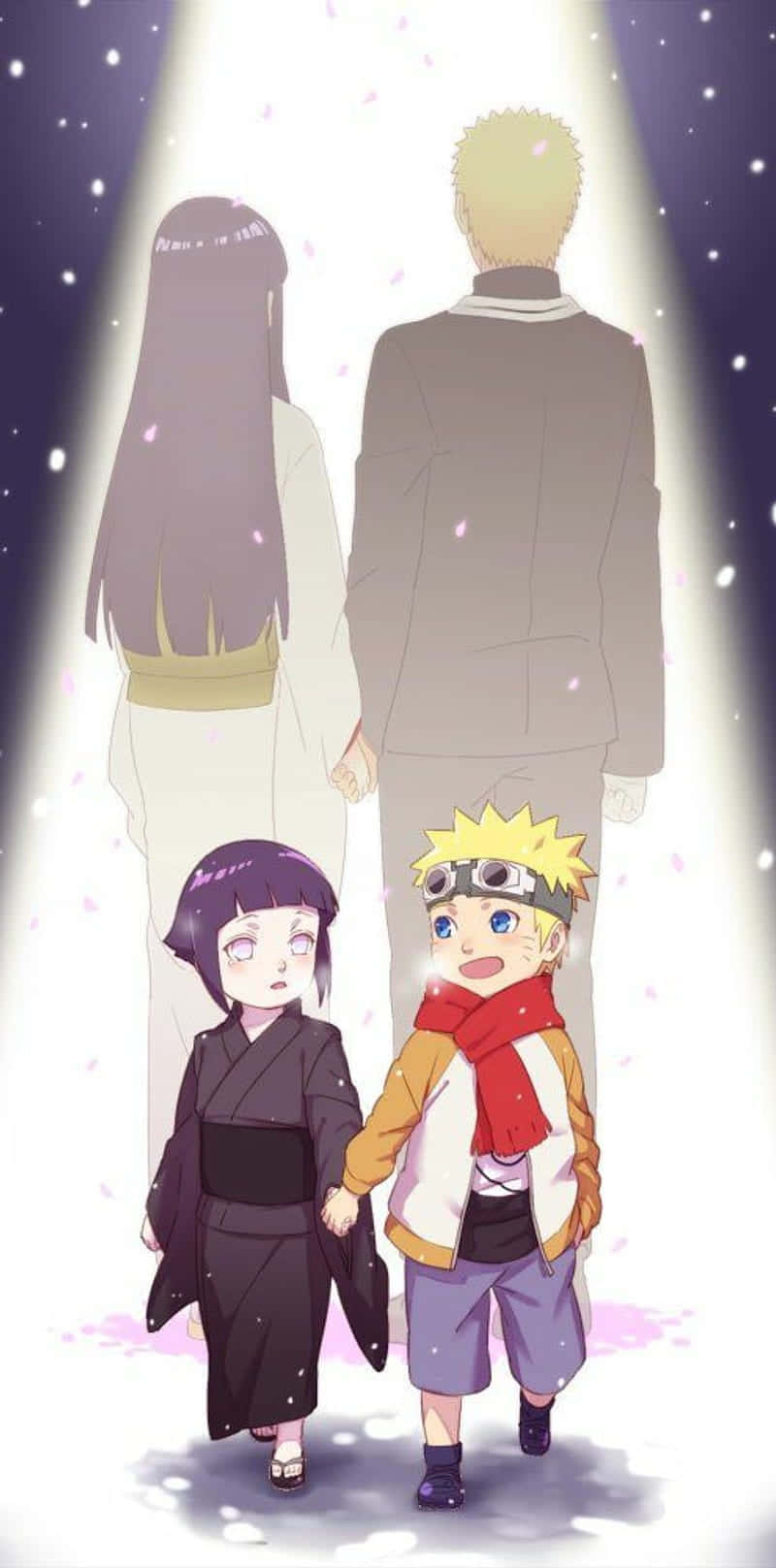 Cute na Baby at Adult na Bersyon nina Naruto at Hinata Wallpaper
