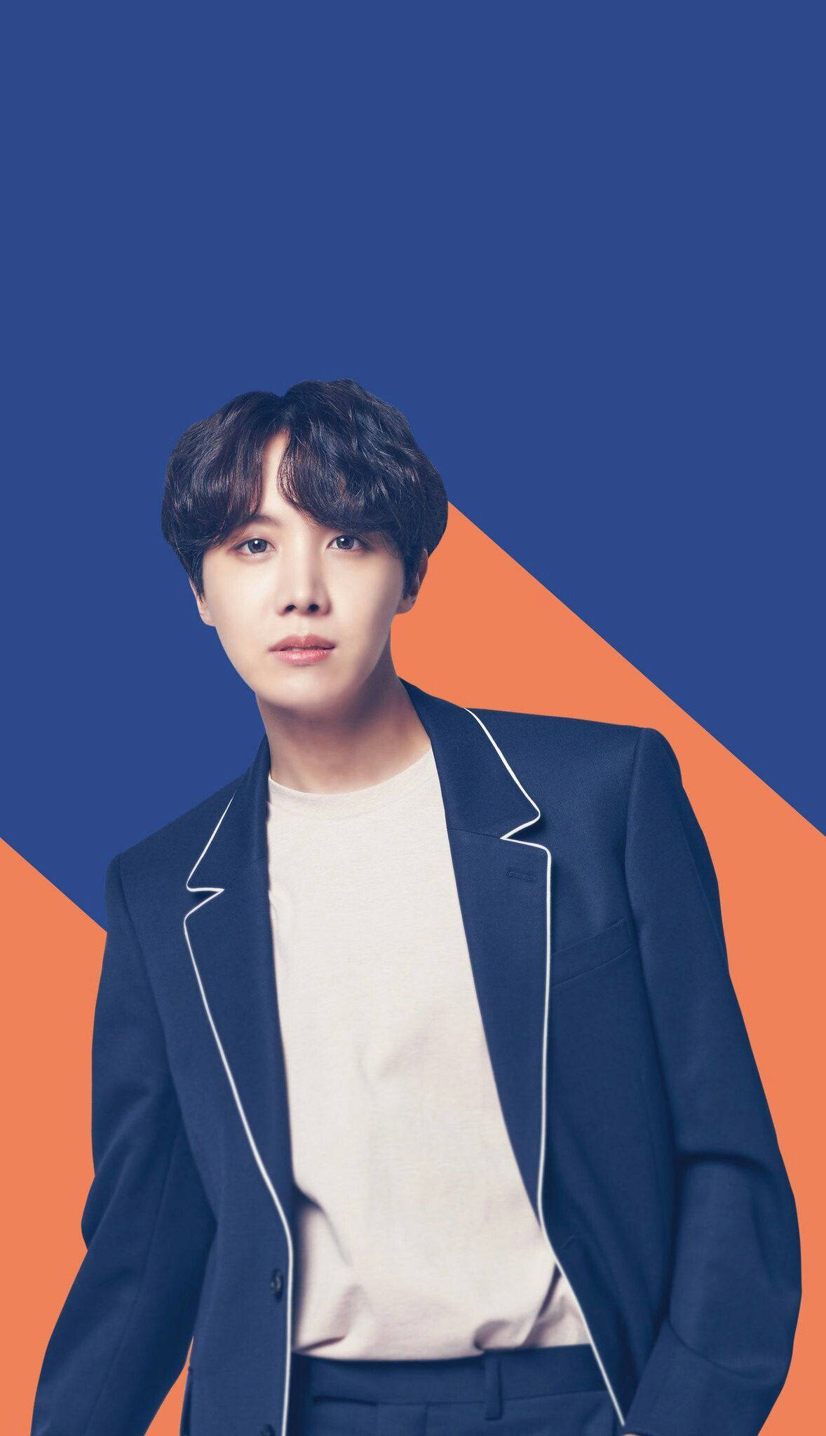 Cute na Background ni J-Hope ng BTS na Kulay Asul at Kahel Wallpaper