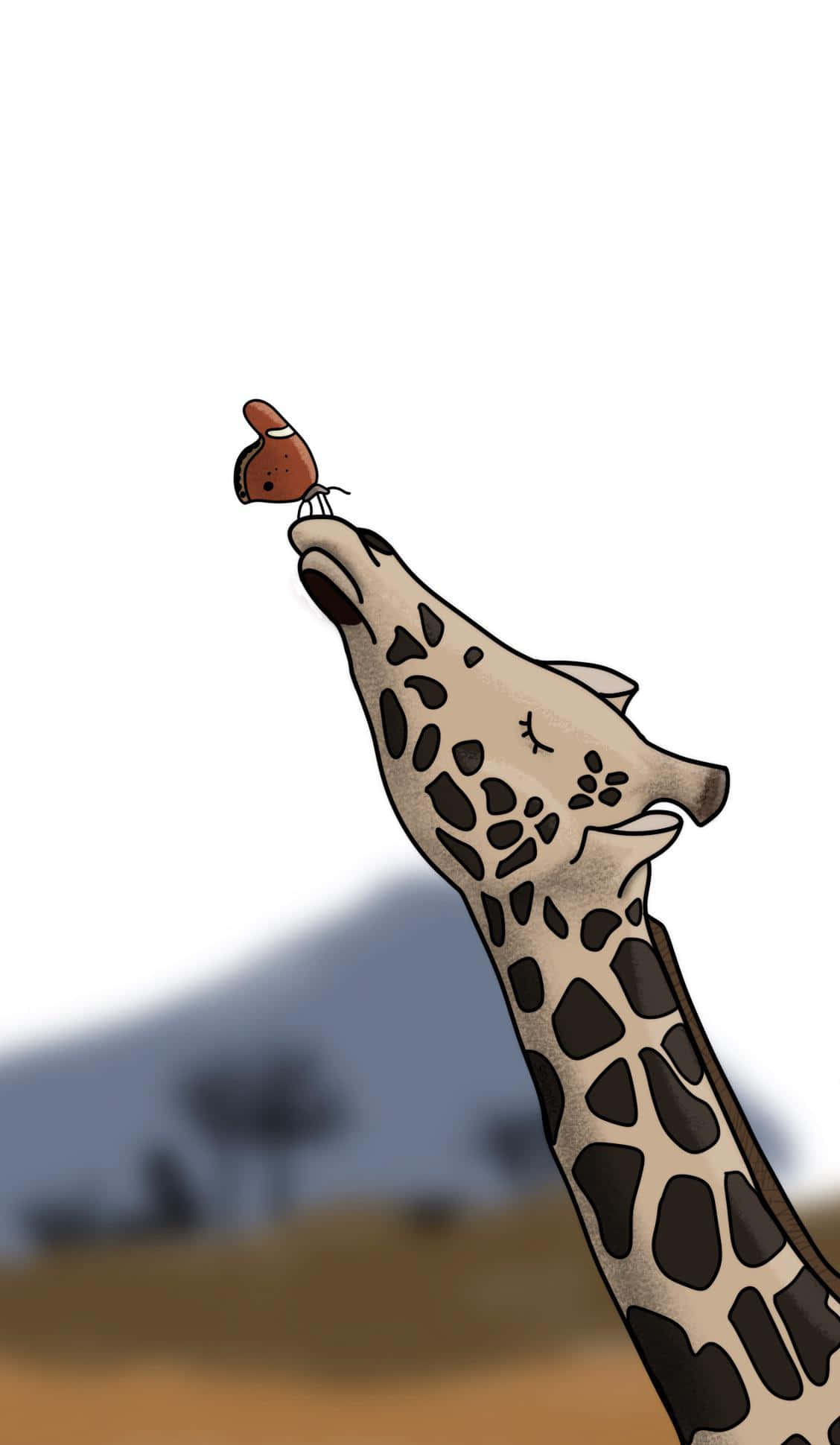 Cute na Drawing ng Giraffe na may Paruparo Wallpaper