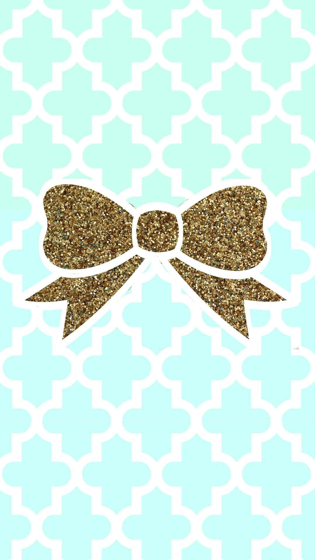 Cute na iPhone Teal Pattern na May Gold Ribbon Illustration Wallpaper