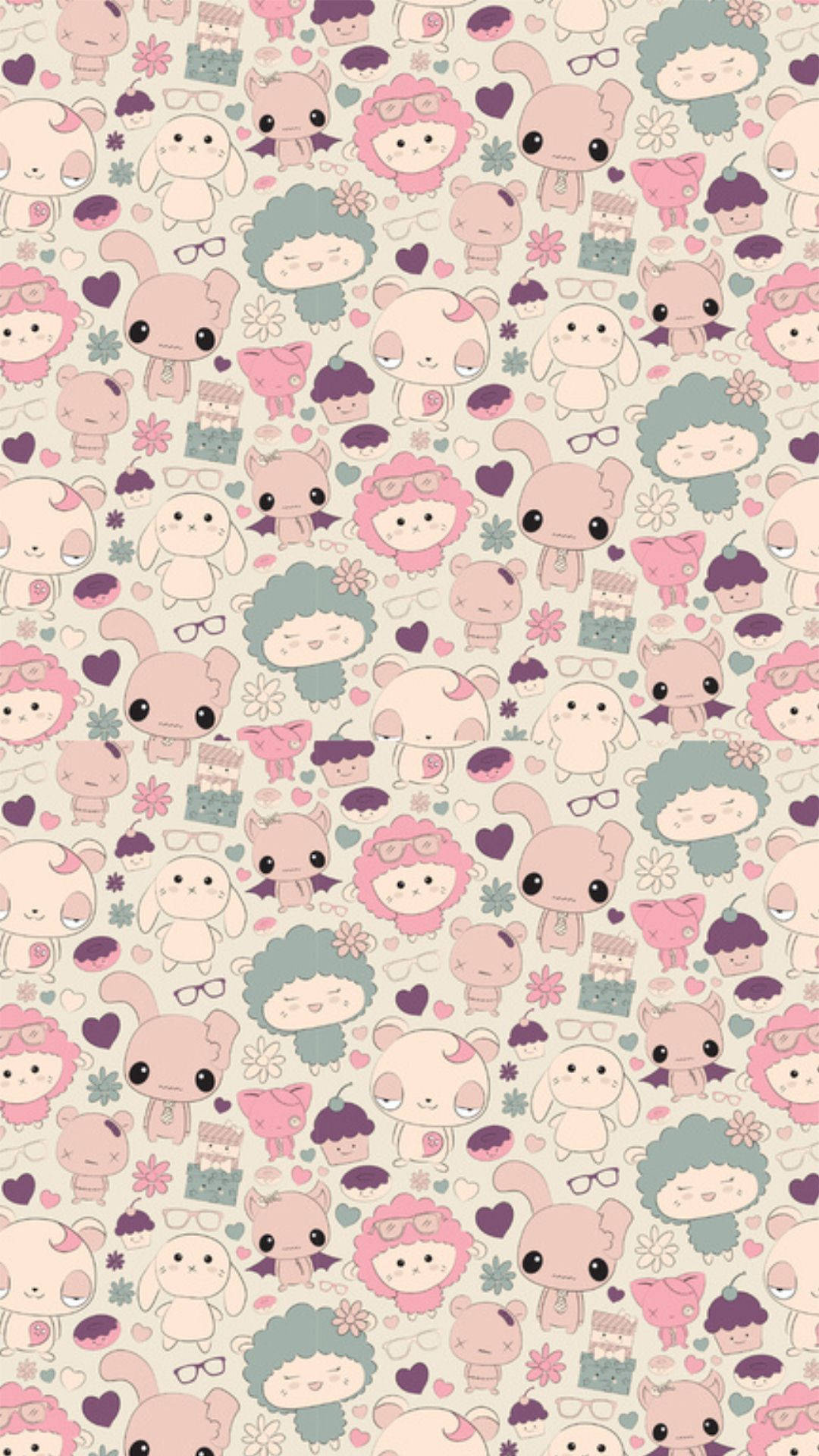 Cute na Kawaii Animal Pattern Wallpaper