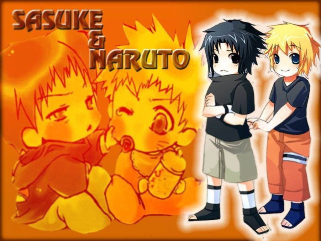 Cute Naruto At Sasuke Orange Background Wallpaper