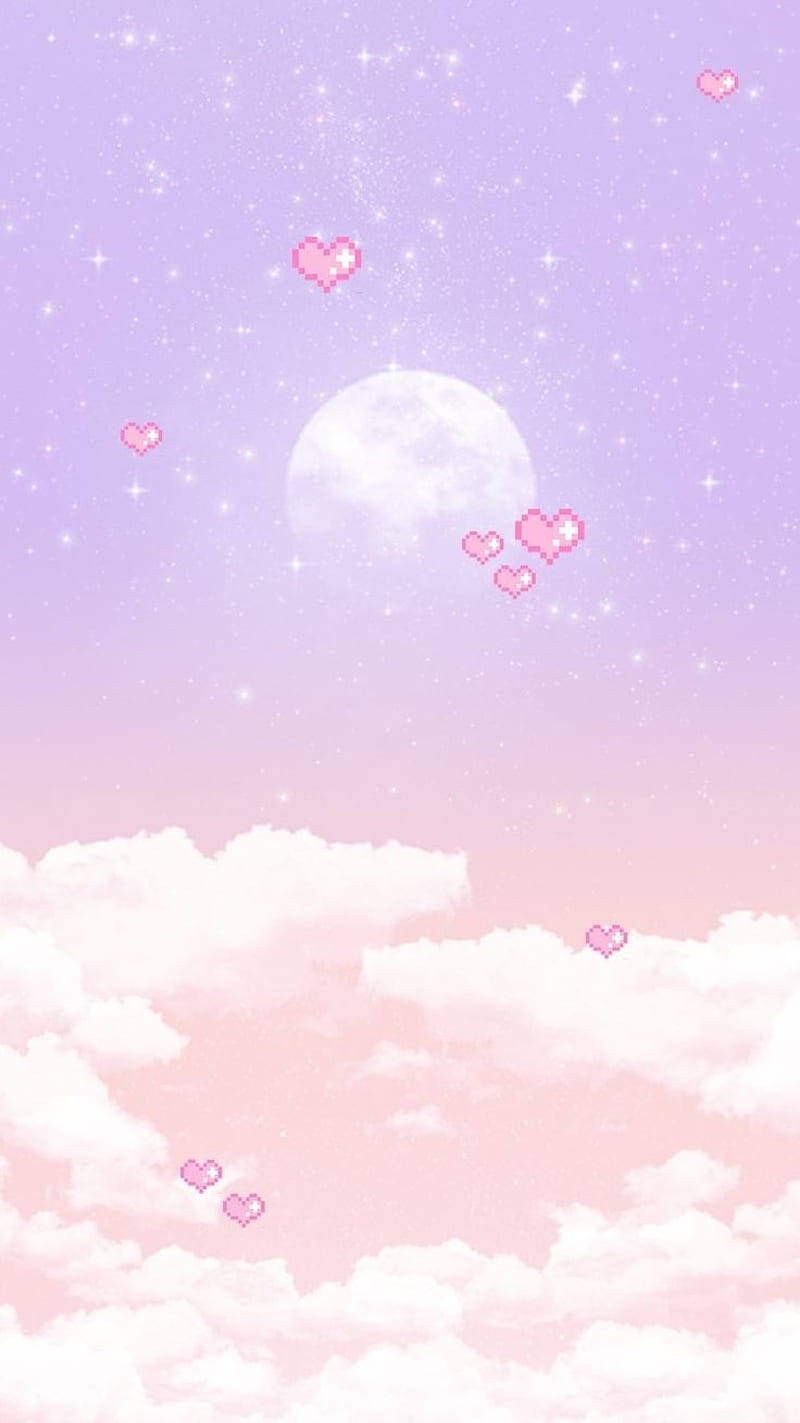 Cute Pastel Purple Sky At Moon Wallpaper