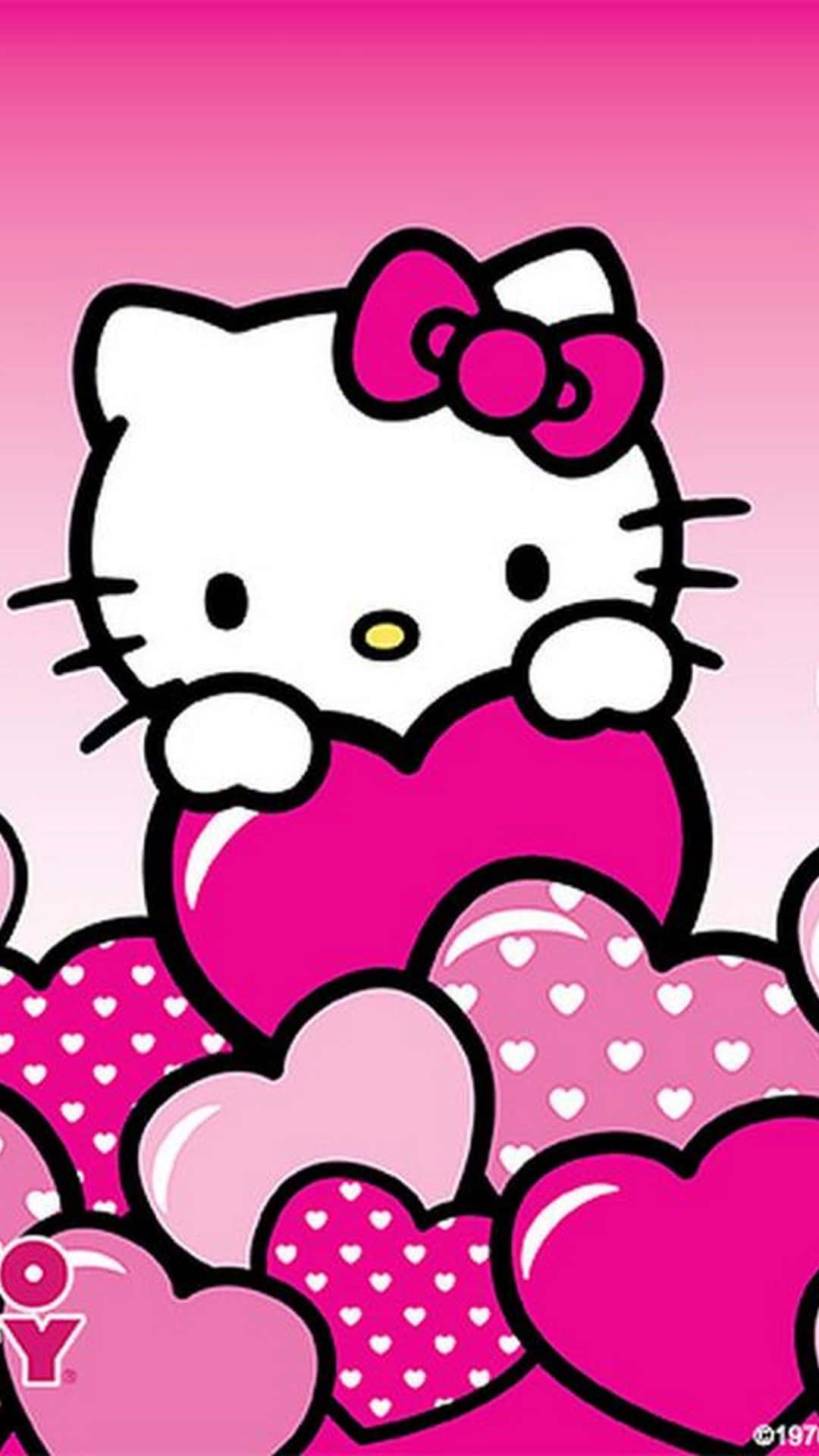 Cute Pink Hello Kitty na Yumayakap sa mga Puso Wallpaper