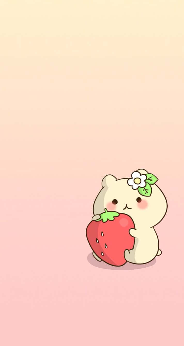 Cute Strawberry At Isang Puting Oso Wallpaper