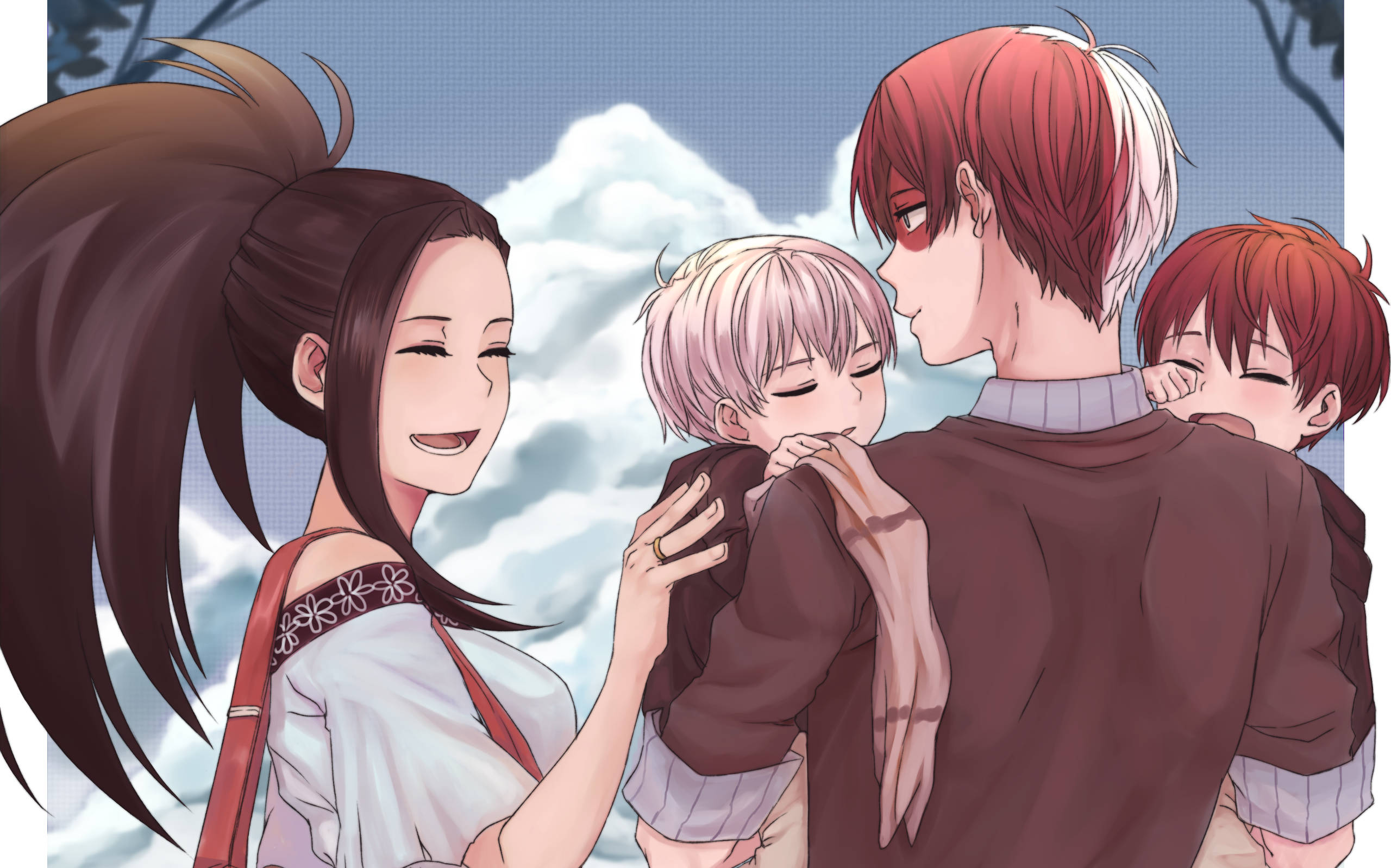 Cute Todoroki Kasama si Momo at mga Bata Wallpaper