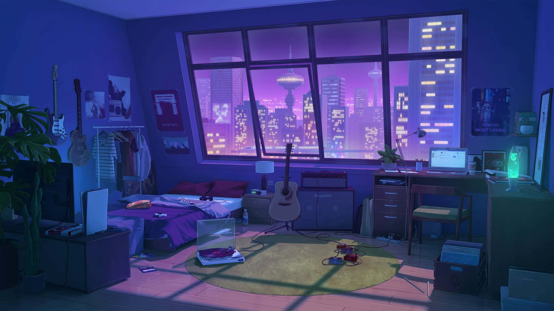 Dagdagan ng kulay sa iyong desktop gamit ang nakamamang lilang anime background Wallpaper