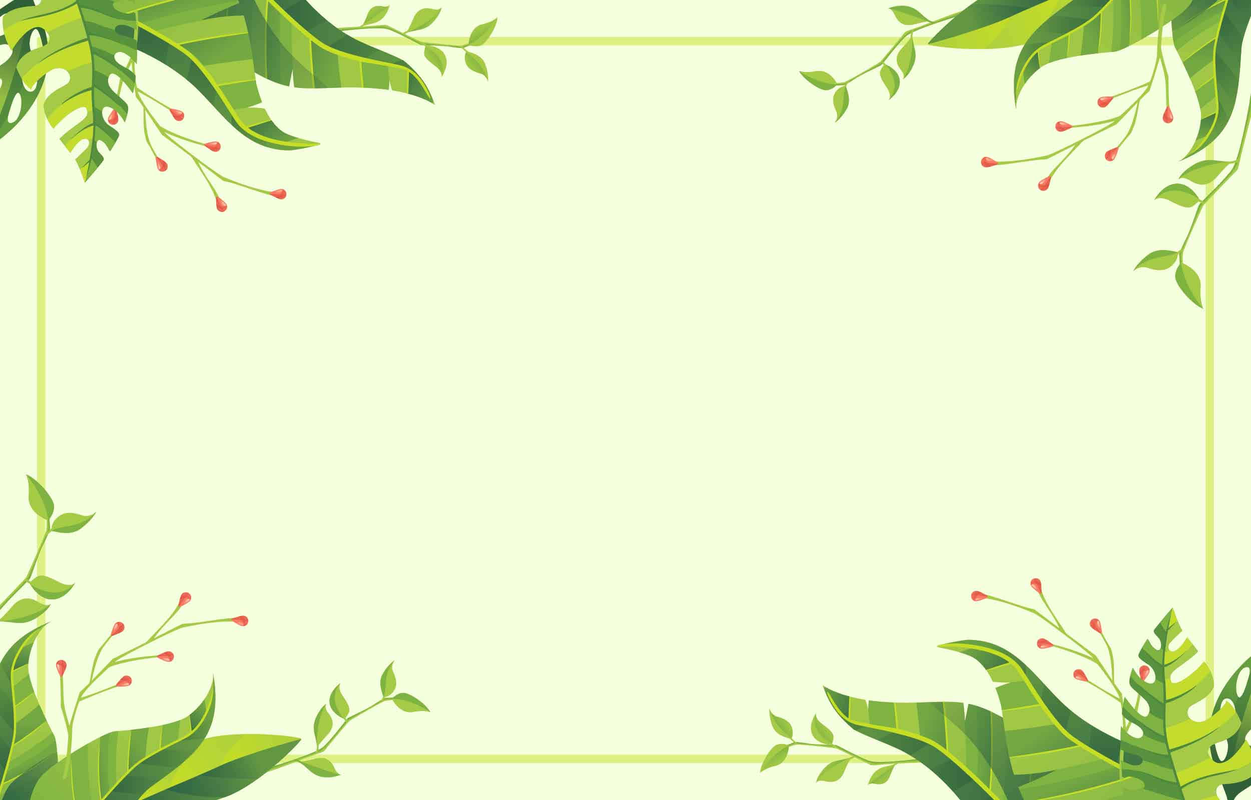 Dahon at Bulaklak na Light Green na Background Wallpaper