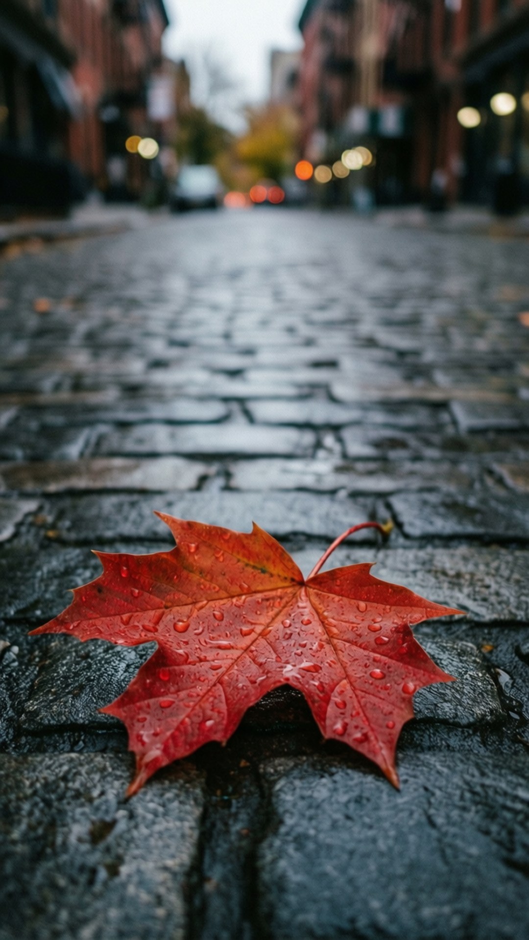 Dahon ng Maple sa Basang Bato Wallpaper