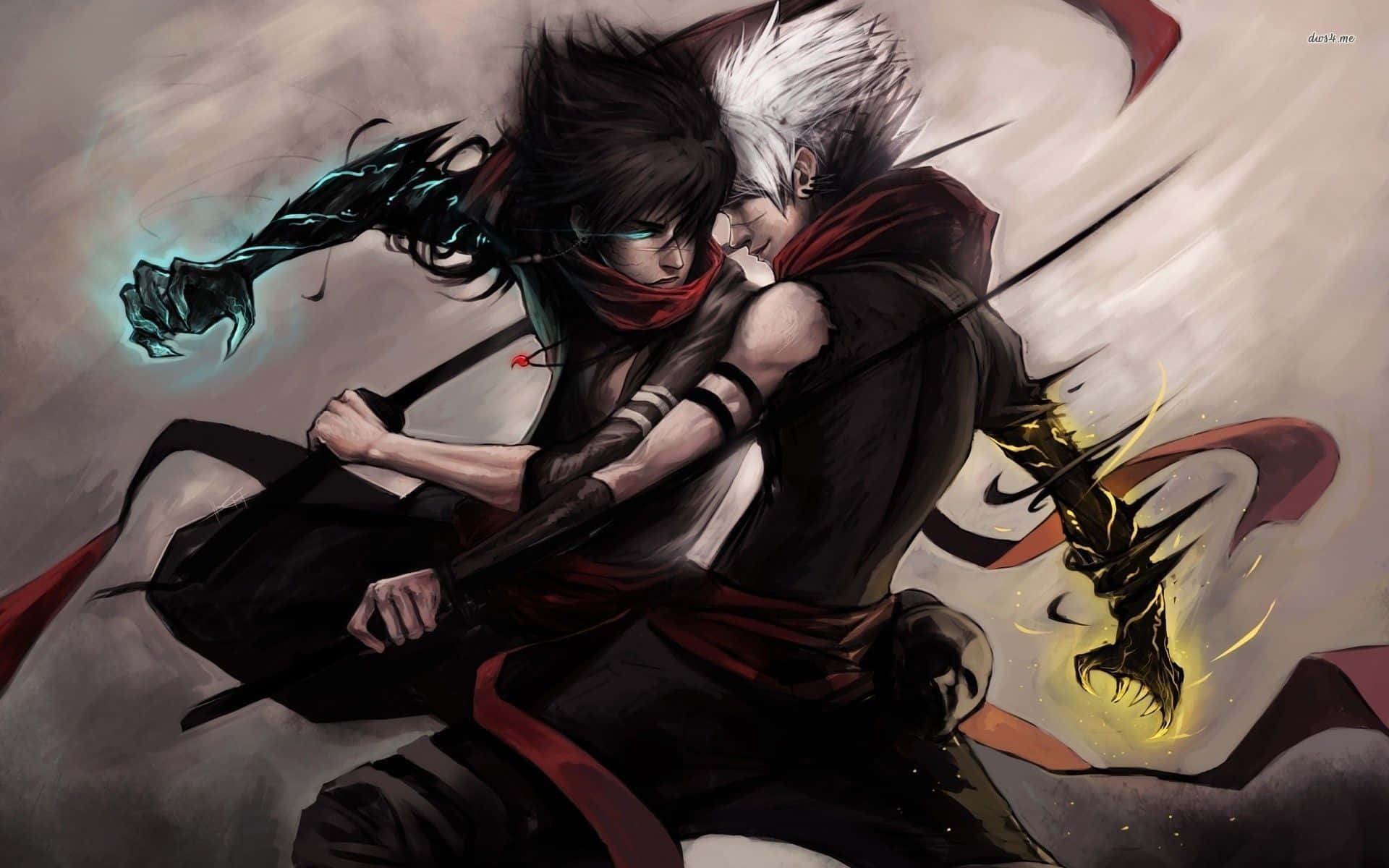 dalawang anime character na naglalaban gamit ang mga espada Wallpaper