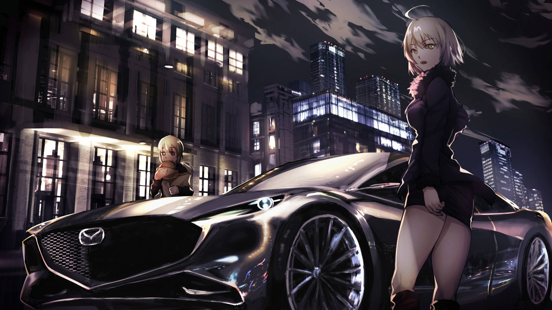 Dalawang Babae at Isang Mazda Car Anime Wallpaper