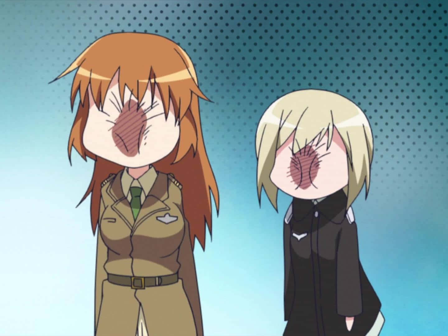 dalawang babaeng anime na nakatakip ang kanilang mga mukha Wallpaper