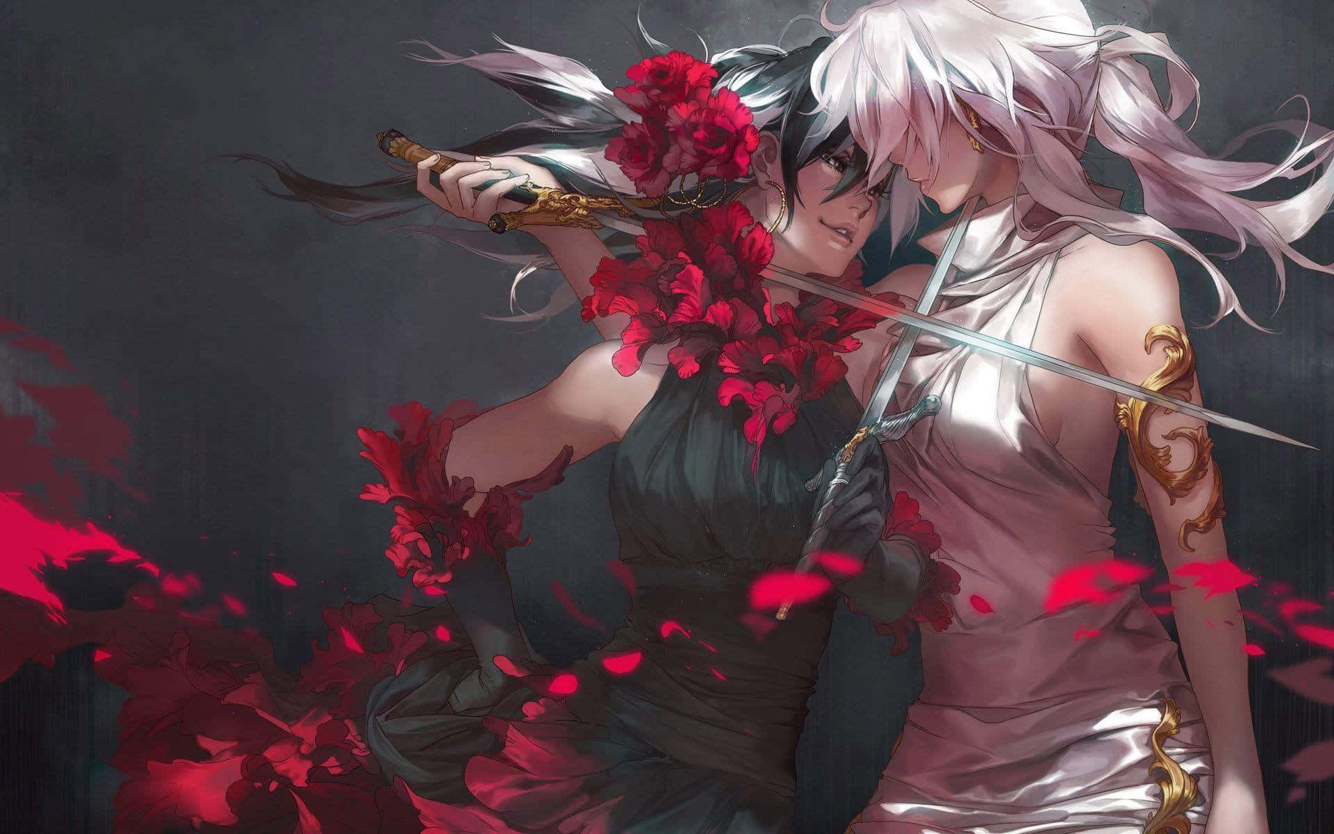 Dalawang karakter ng anime na naglalaban nang kapanigiting! Wallpaper