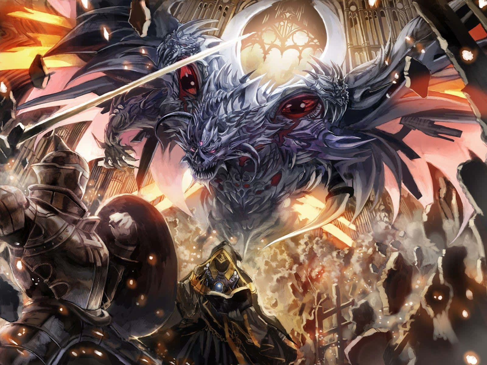 Dalawang mandirigma ang nag-aaway sa isang epikong labanang Anime Wallpaper