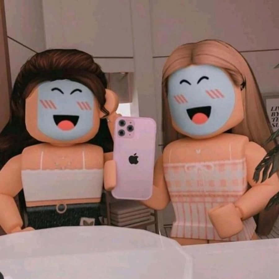 dalawang manika na nagse-selfie sa salamin Wallpaper