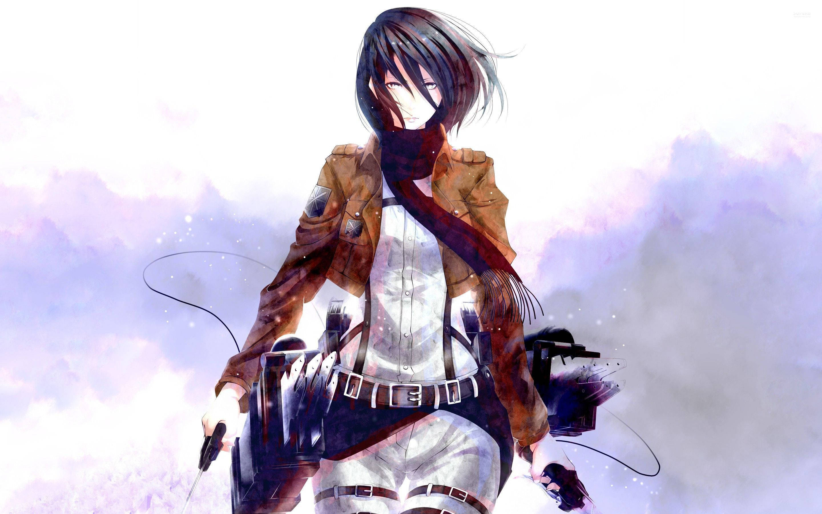 Dalawang Matapang na Scout, Sina Mikasa Ackerman at Eren Yeager, Naghahanda para sa Laban sa Attack On Titan Anime Wallpaper