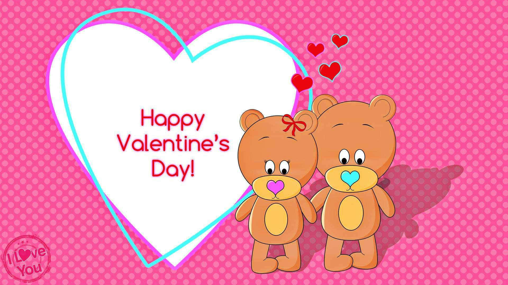 dalawang teddy bear na may nakasulat na happy valentine's day Wallpaper