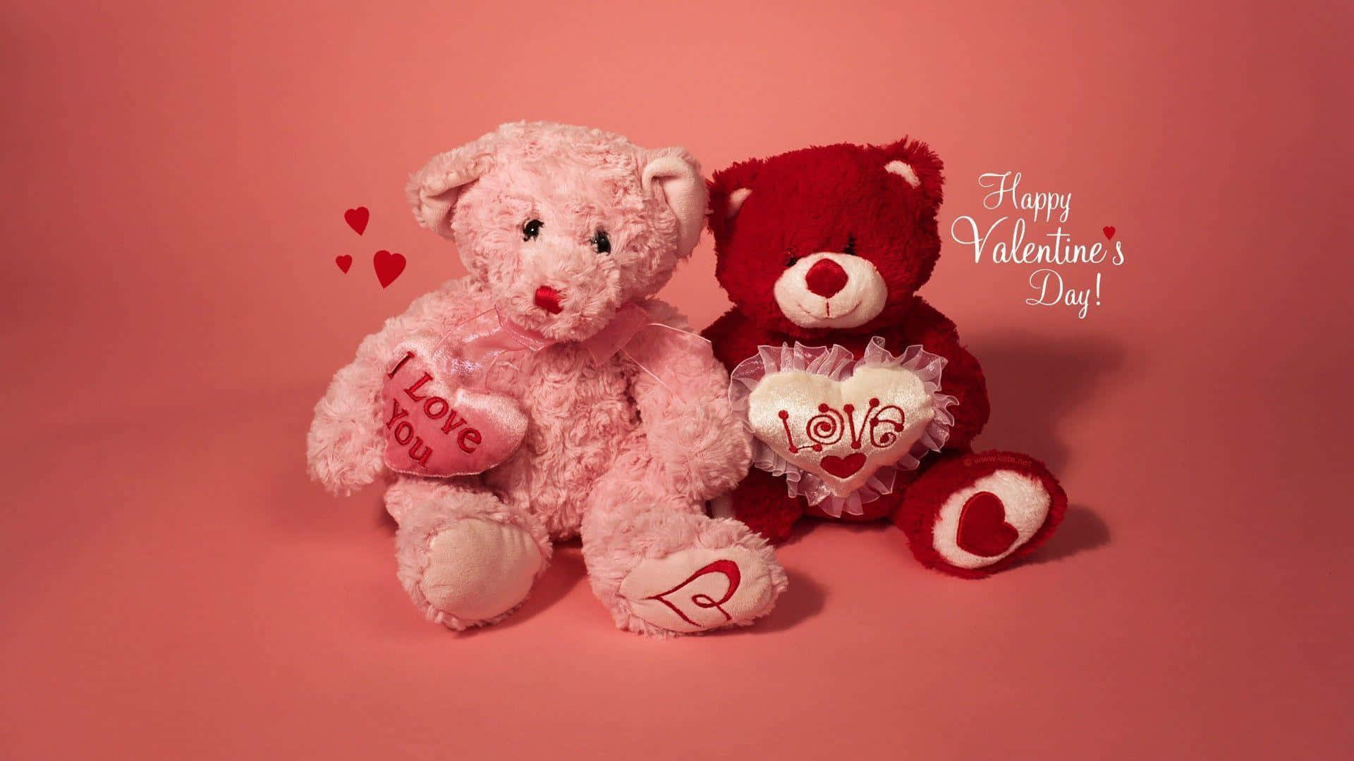 dalawang teddy bear na may mga puso sa mga ito Wallpaper