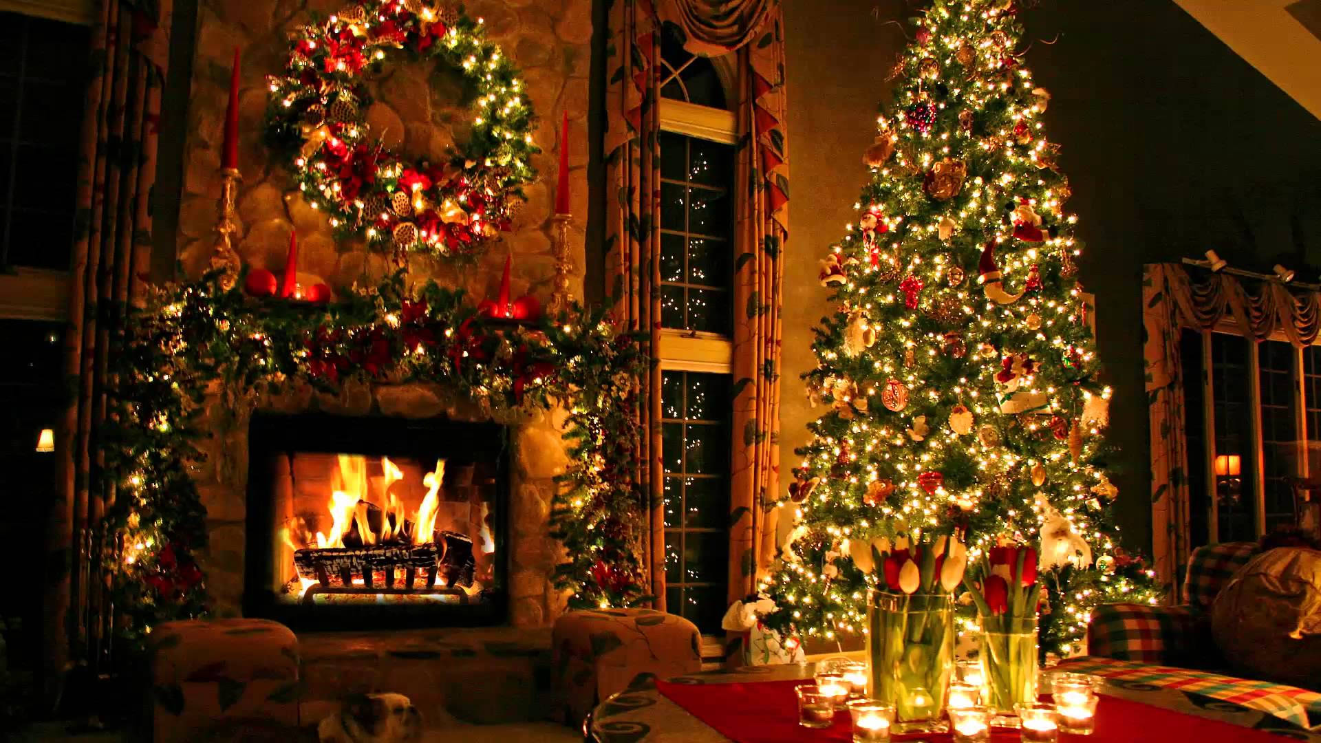 Damhin ang init ng isang maaliwalas na Pasko kasama ang kumikislap na puno. Wallpaper