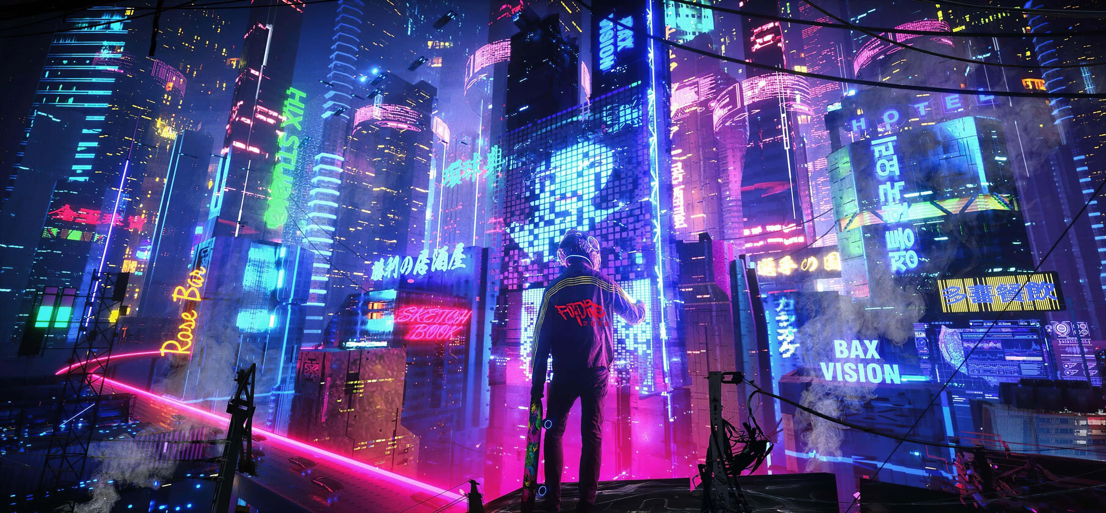 Damhin ang makulay na ilaw ng Neon City Wallpaper