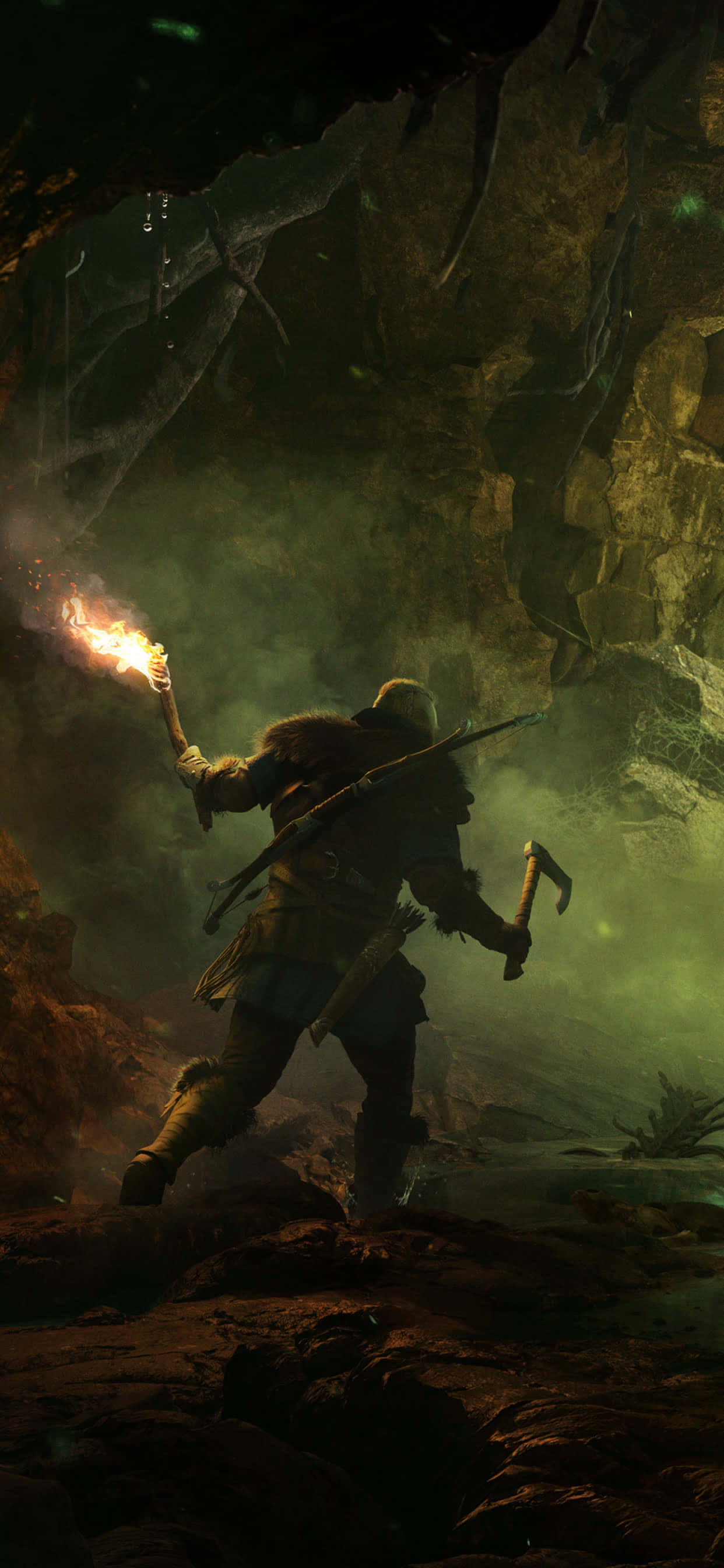 Dark Cave iPhone Xs Max Assassin's Creed Valhalla Background Wallpaper