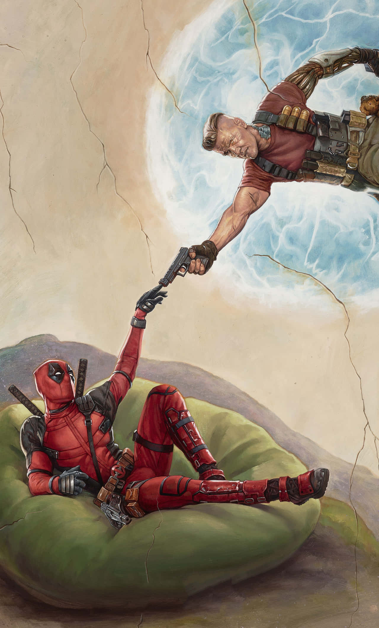 Deadpool na Bersyon ng Creation Of Adam 4K Wallpaper