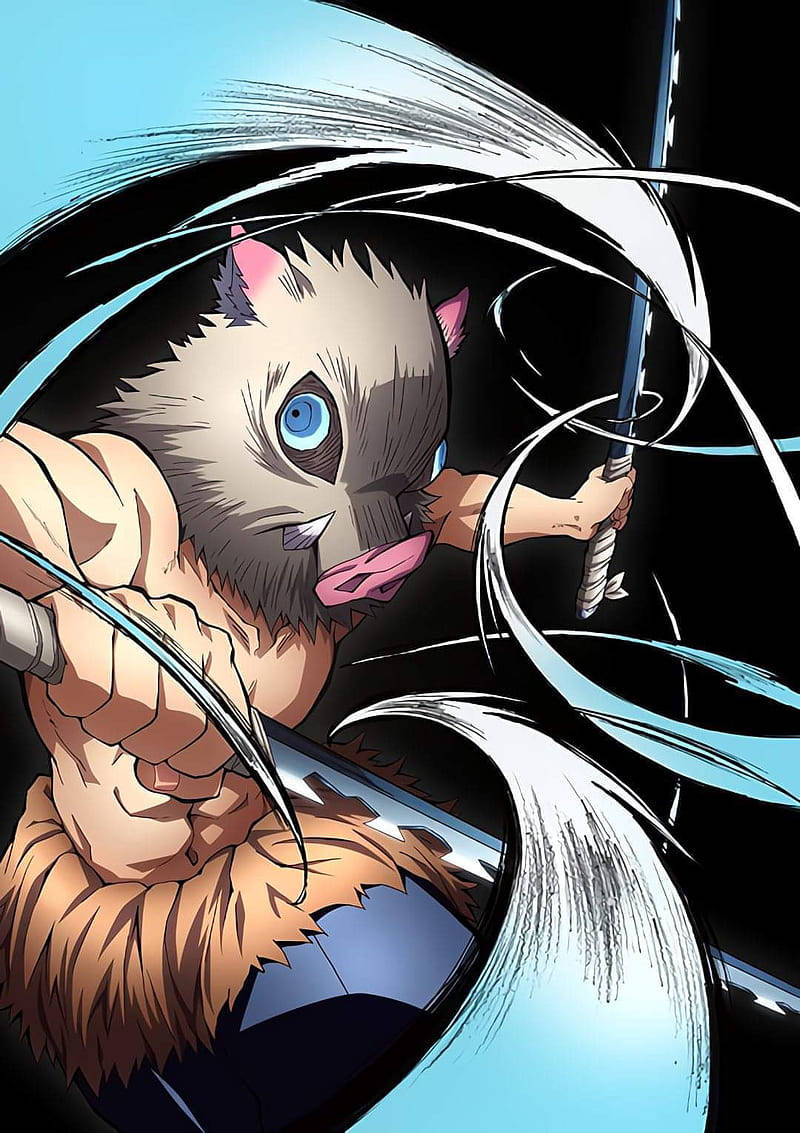 Demon Slayer Inosuke Fighting Stance na may Water Jets Wallpaper