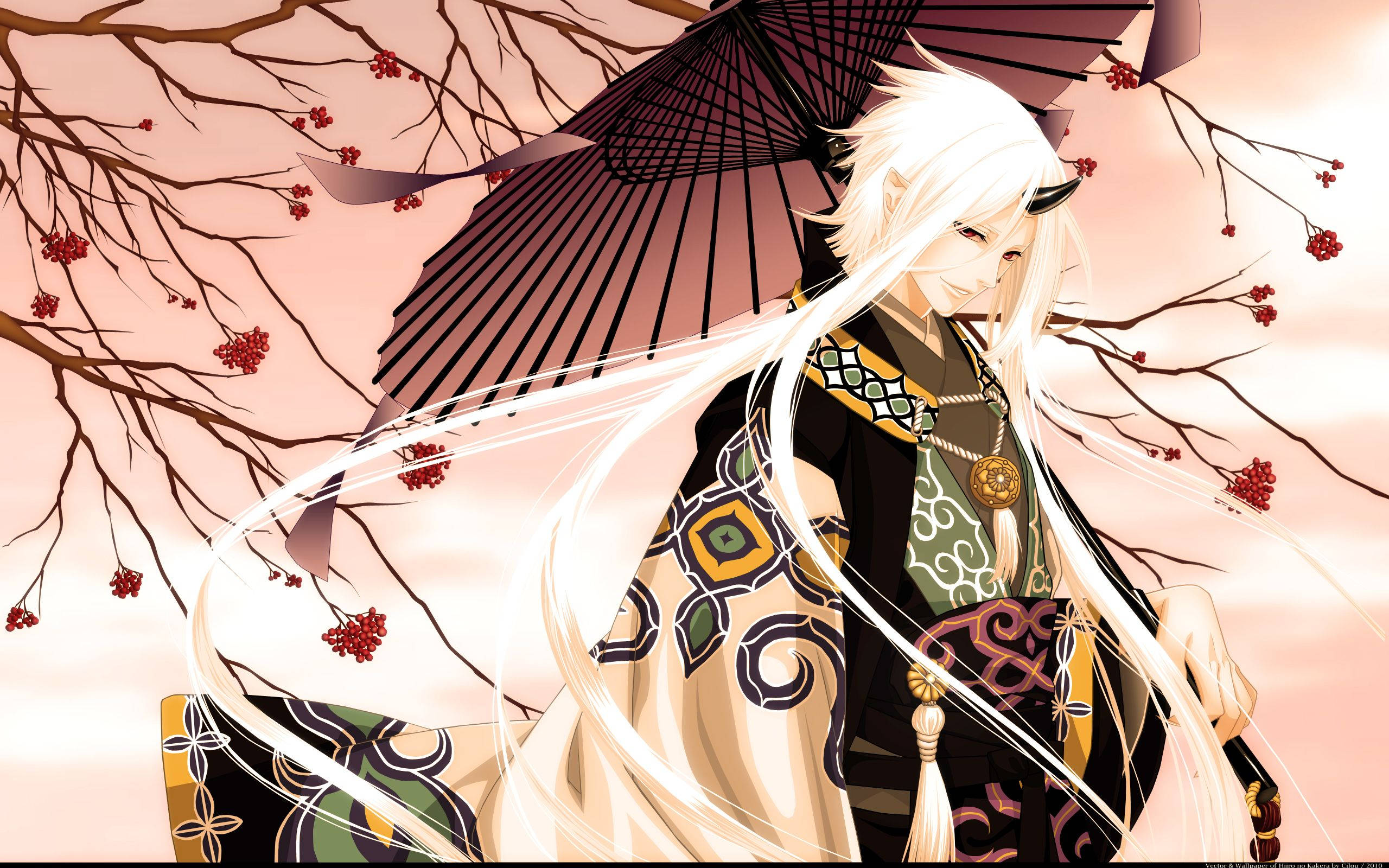 Demonyong Anime na Puting Buhok Wallpaper