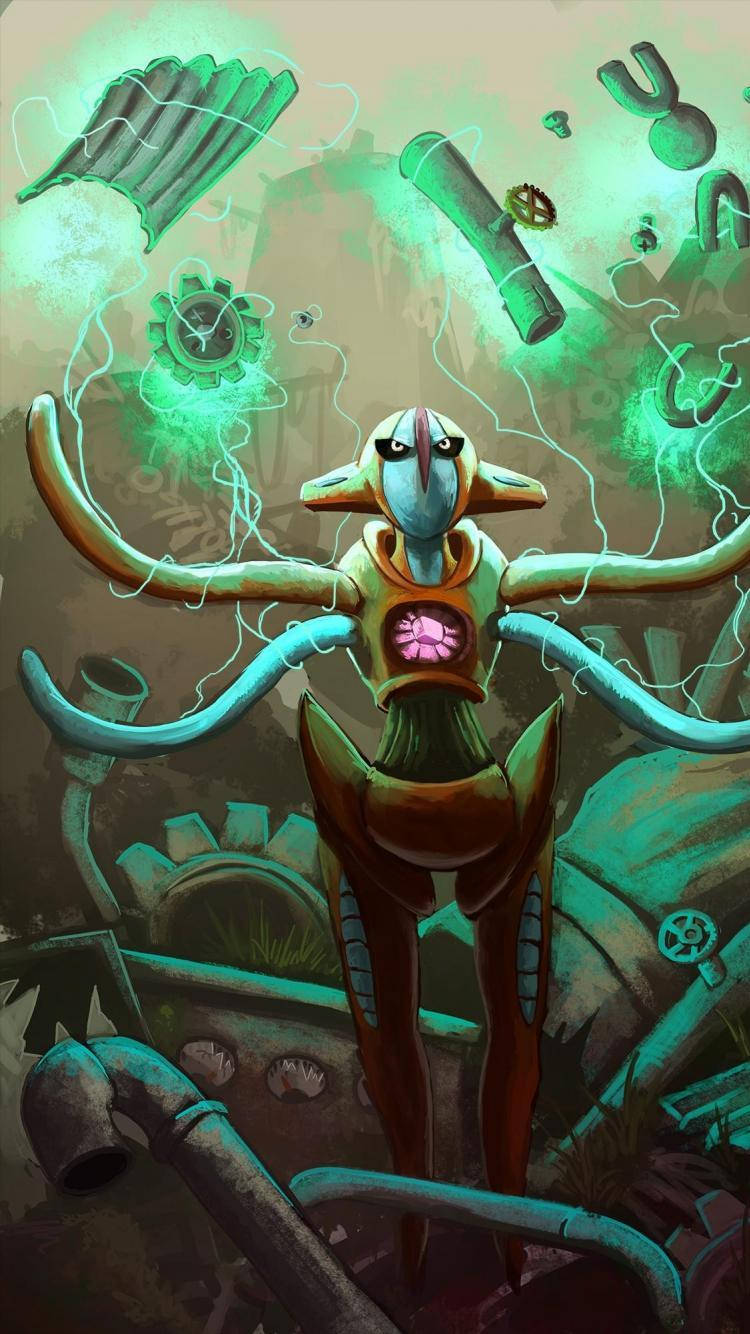 Deoxys at Mga Lumulutang na Gears Wallpaper