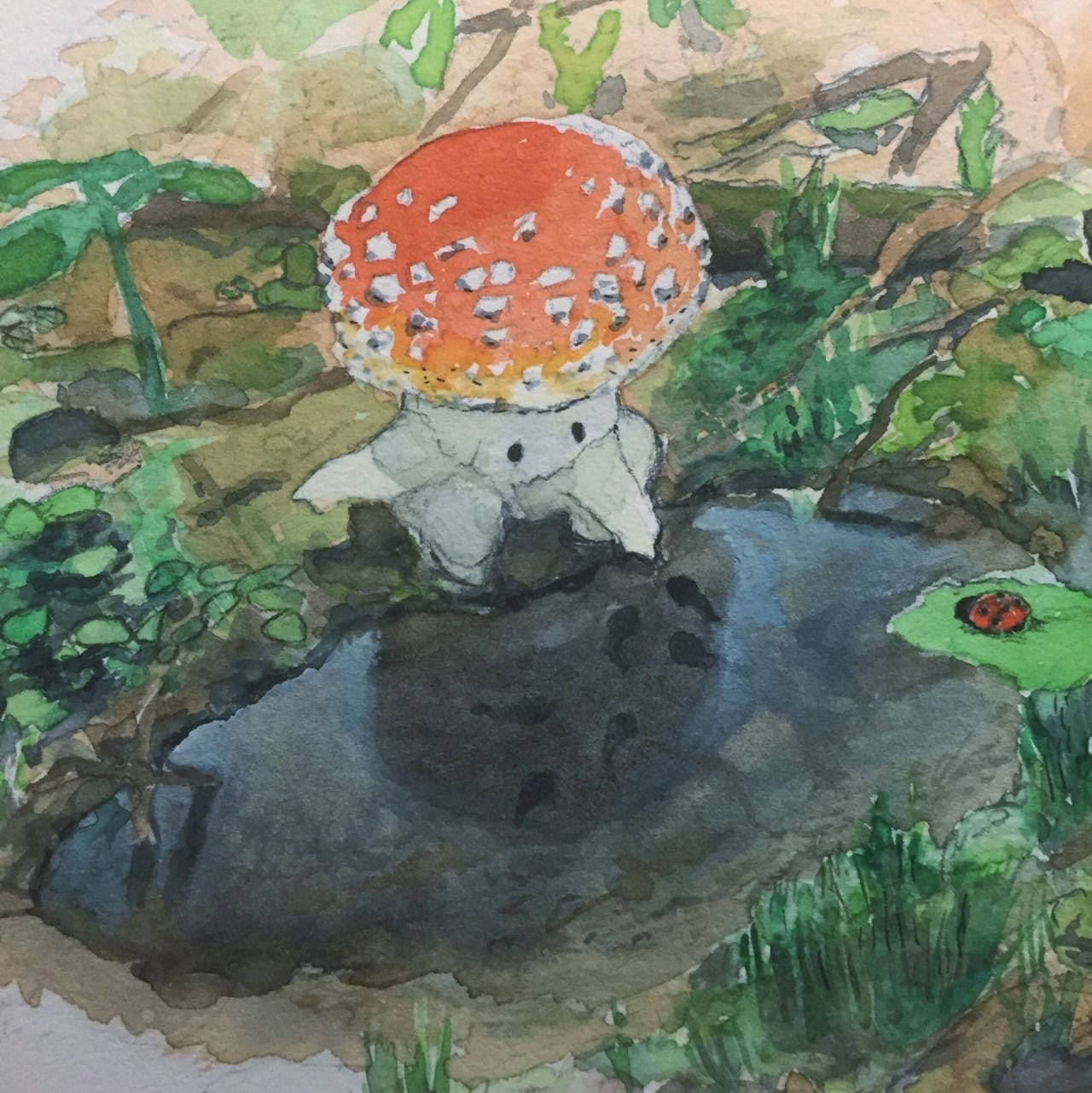Desktop na Mushroom Character na Cottagecore Wallpaper