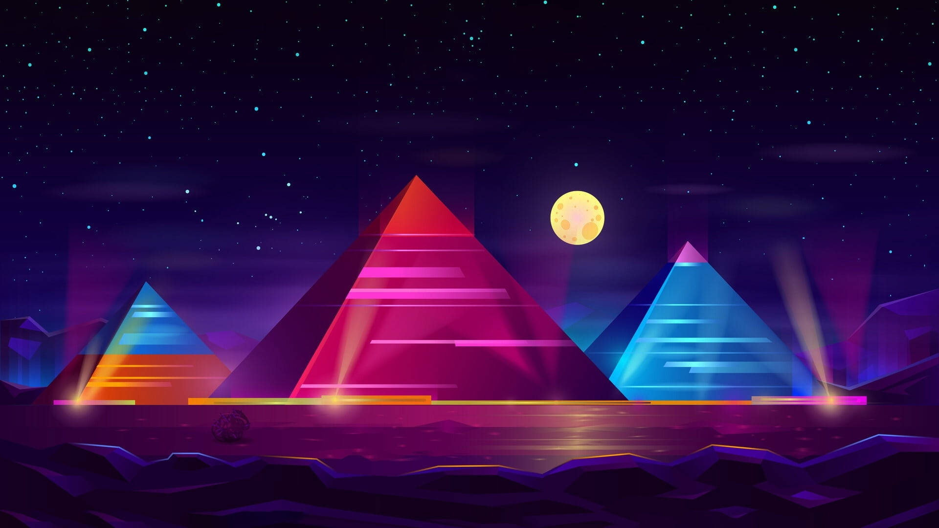 Digital Art ng Neon na Buwan Wallpaper