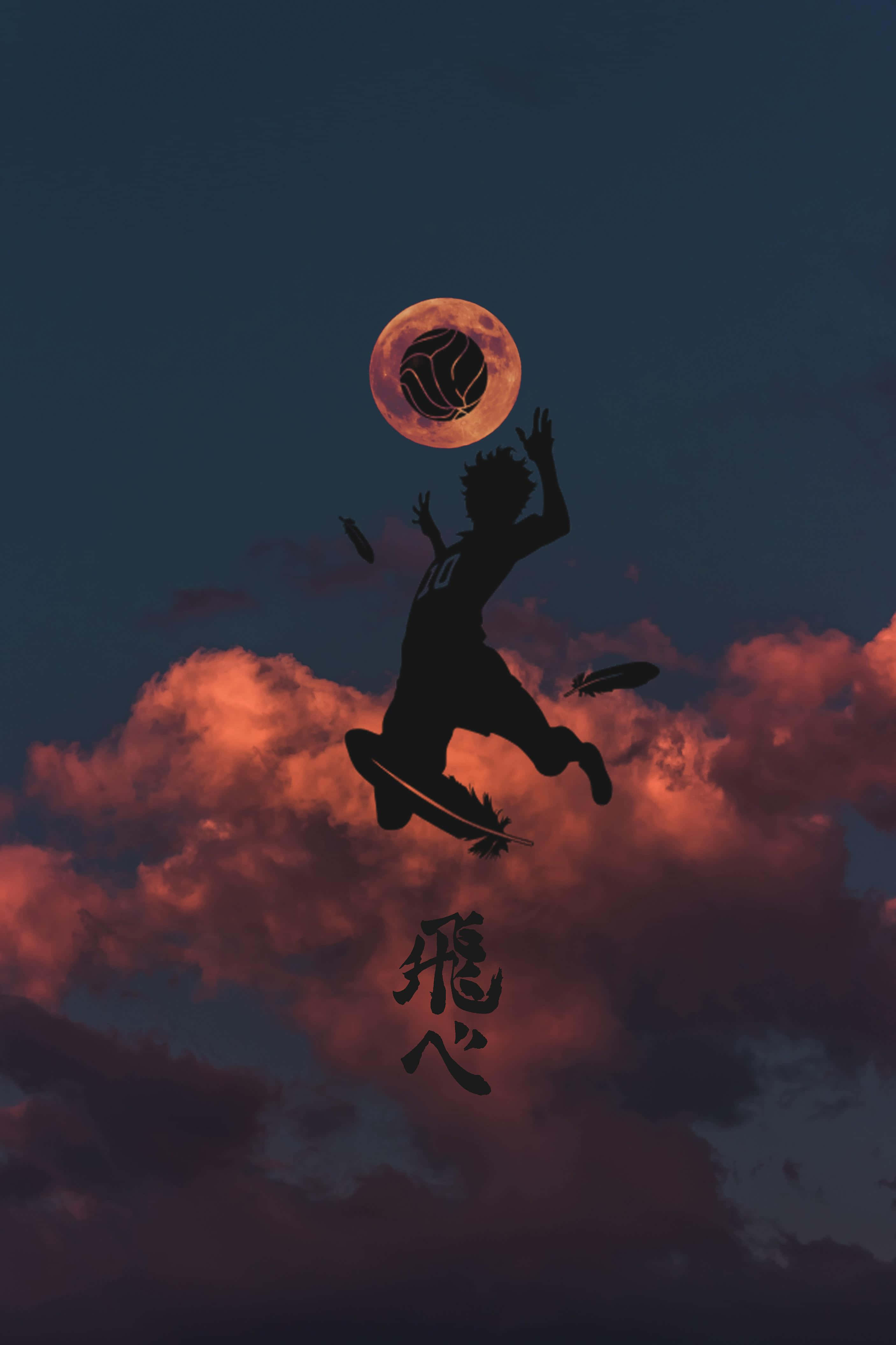 Digital Art ng Silhouette ni Shoyo Hinata mula sa Haikyuu para sa iPhone Wallpaper