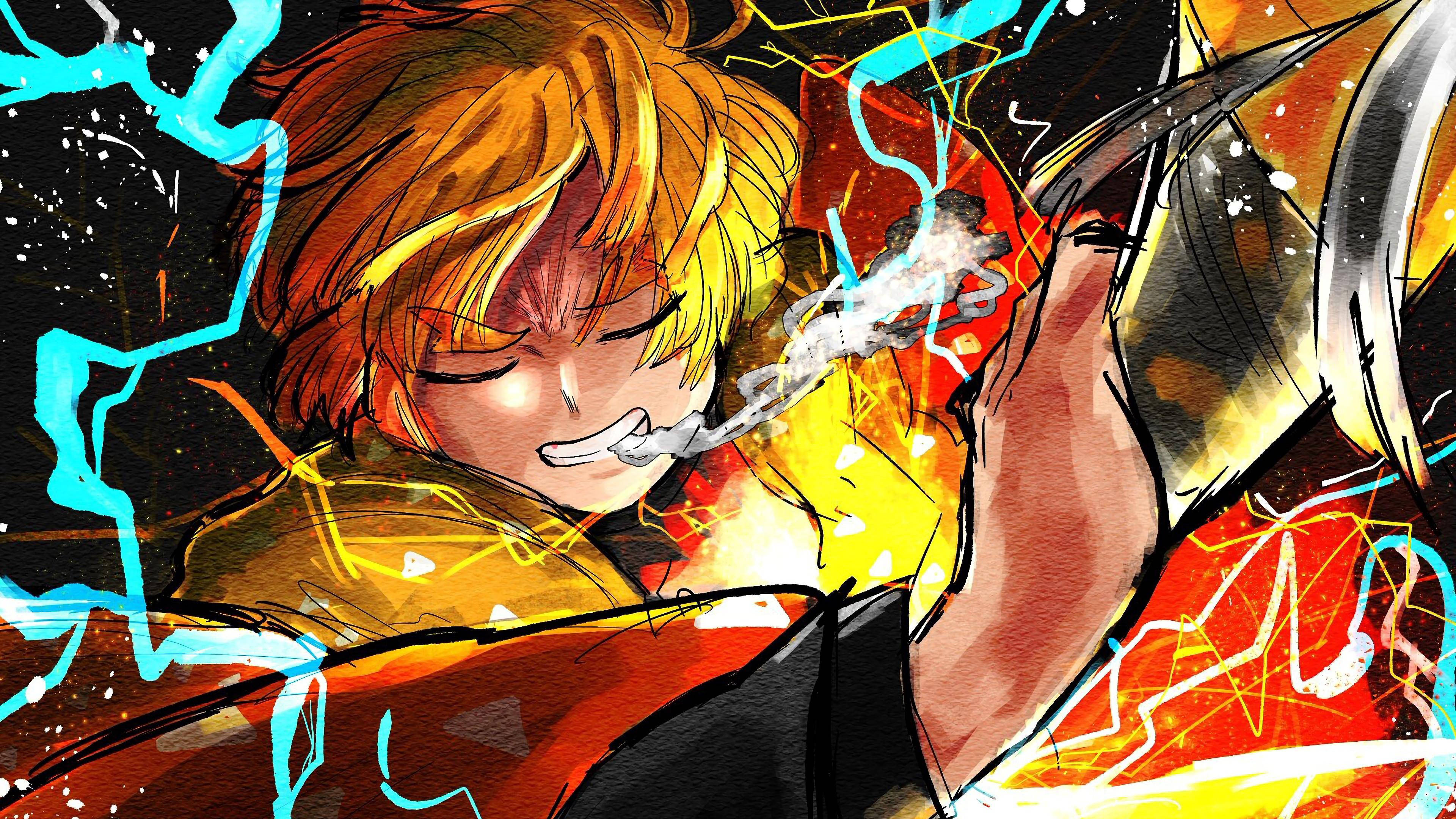 Digital Art ni Zenitsu mula sa Demon Slayer Wallpaper