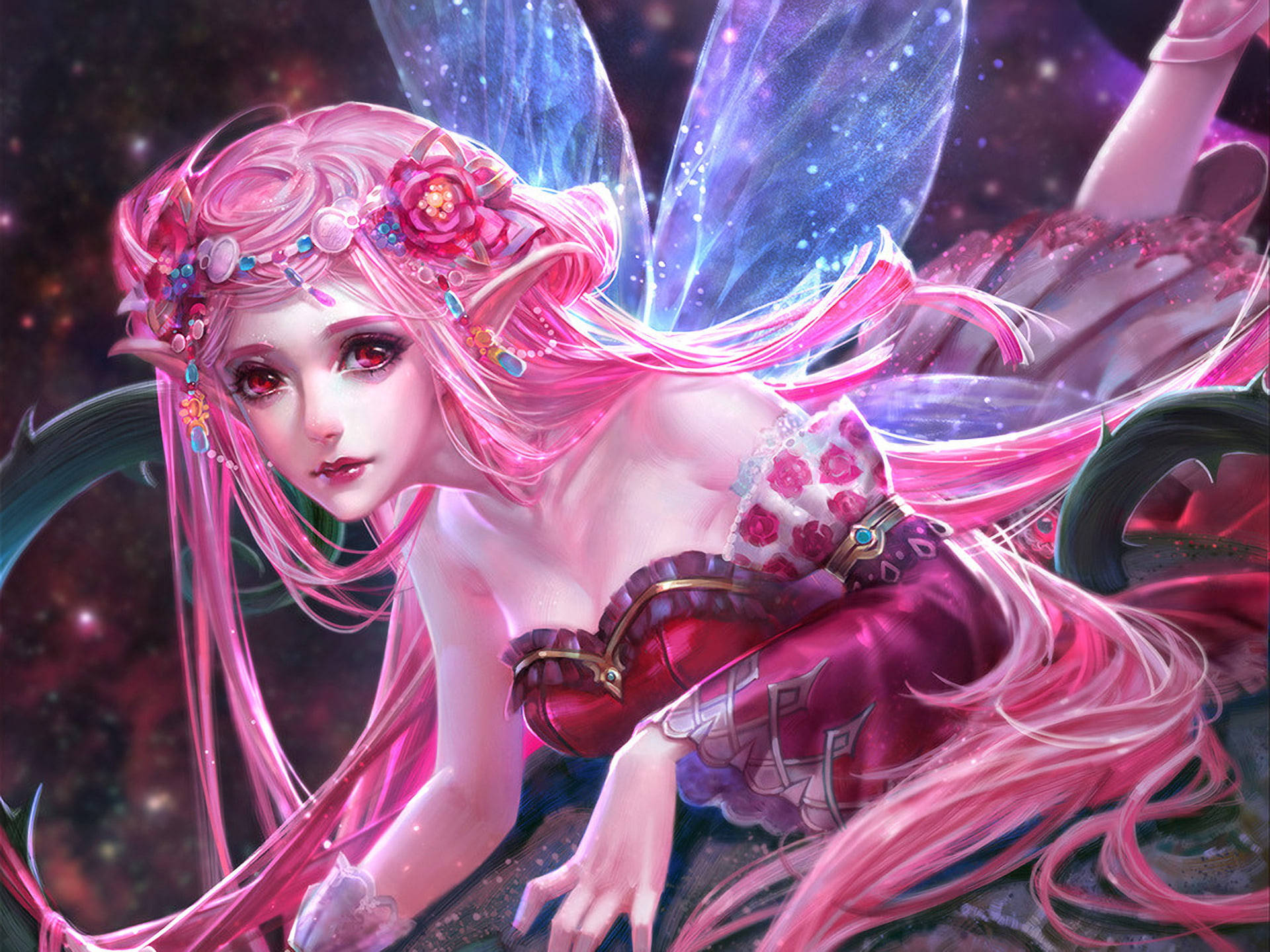 Digital Drawing ng Pink na Diwata Wallpaper